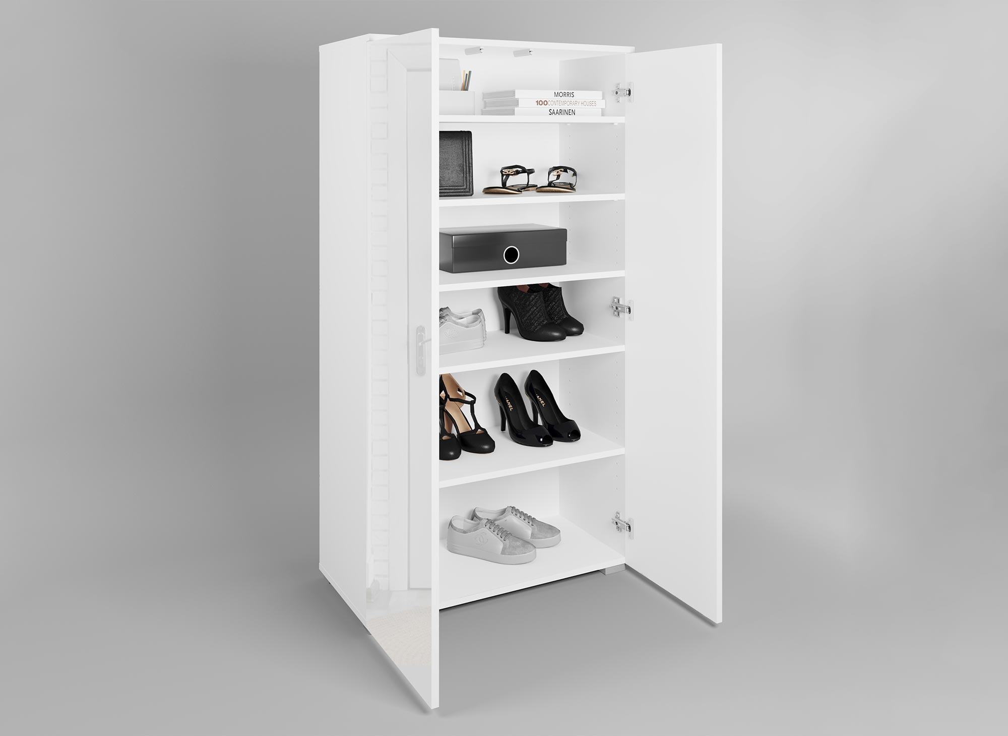 Meuble à chaussures 2 portes et 6 tiroirs blanc BAKI