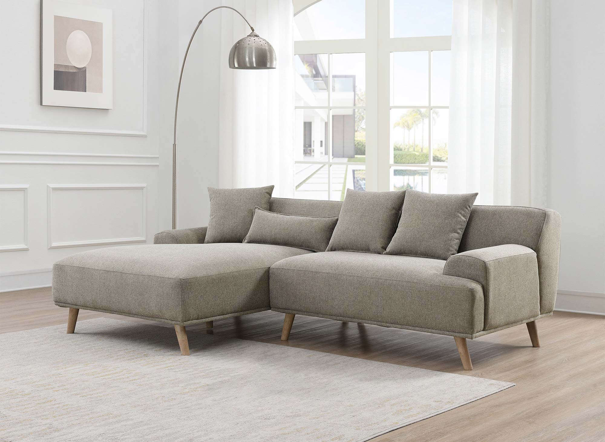 Canapé d'angle scandinave avec méridienne en tissu taupe KAROLINA - Angle Gauche