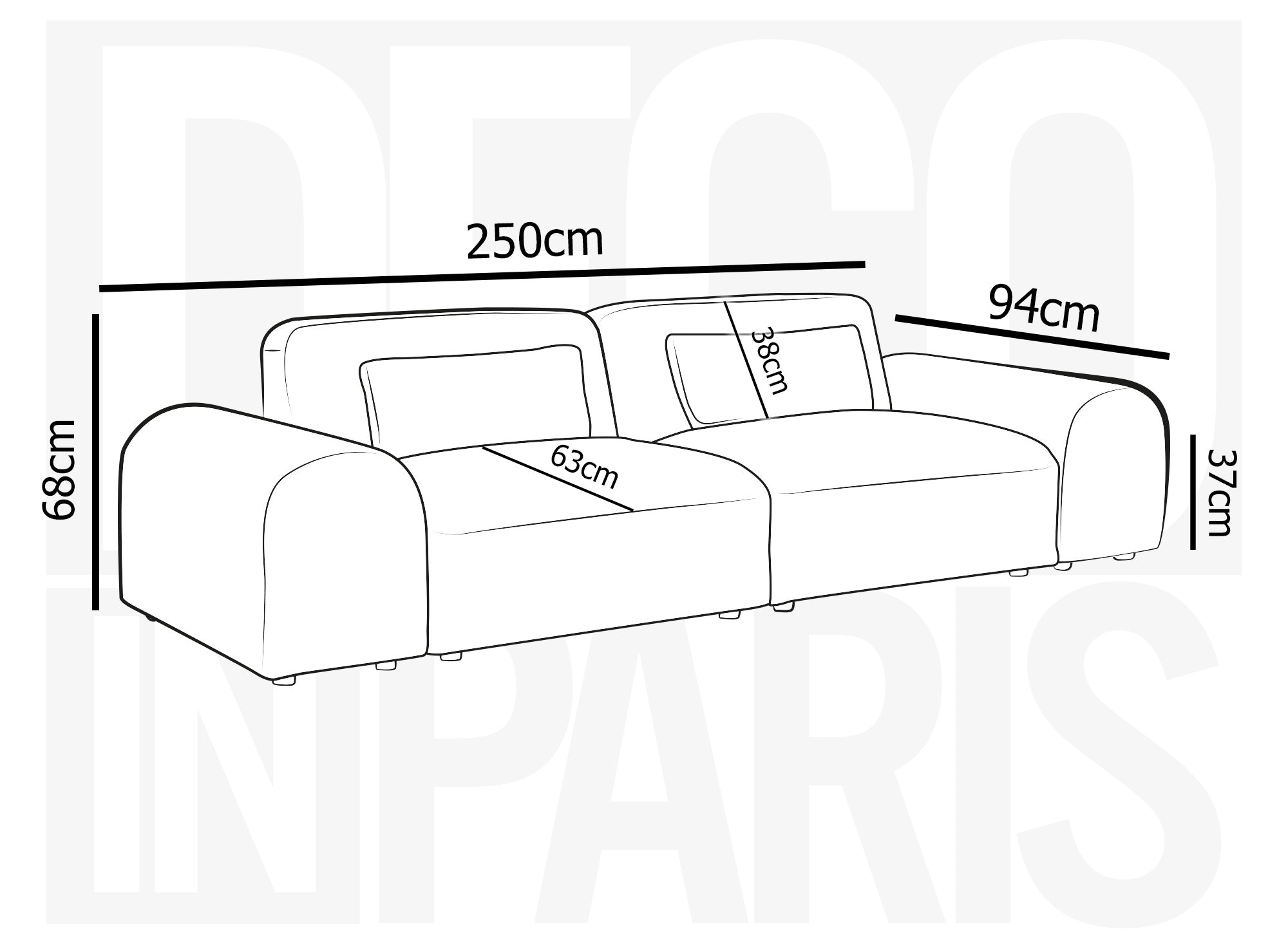 Canapé contemporain 3 places en tissu gris EMMA