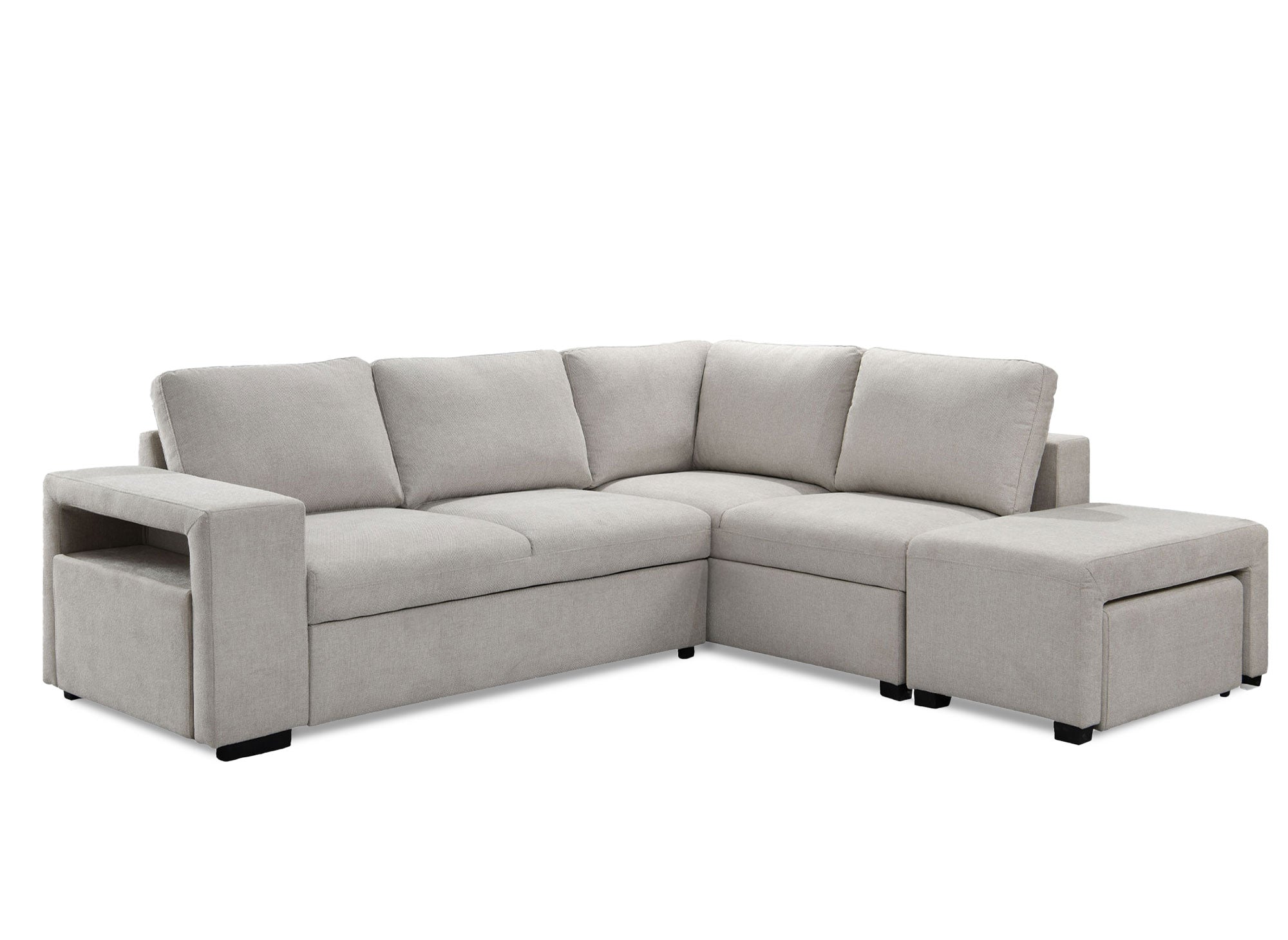 Canapé d'angle convertible en tissu beige ALBAN - Angle droit