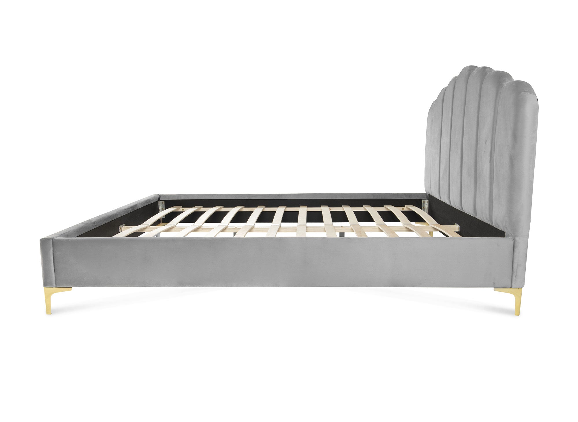 Lit double en velours gris 140x190 cm MARION