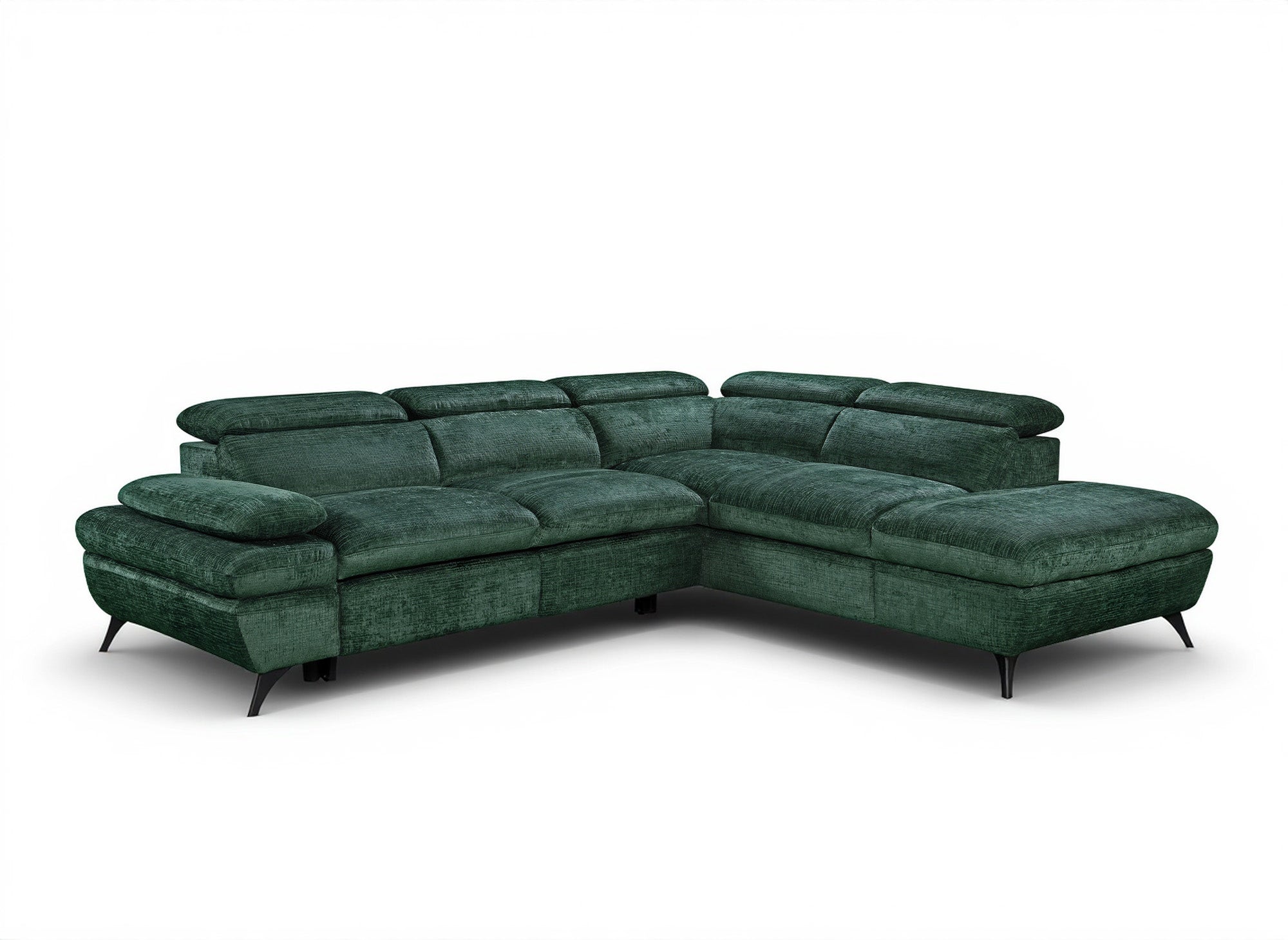 Divano angolare trasformabile con cassapanca in velluto screziato verde LUFY - Angolo retto