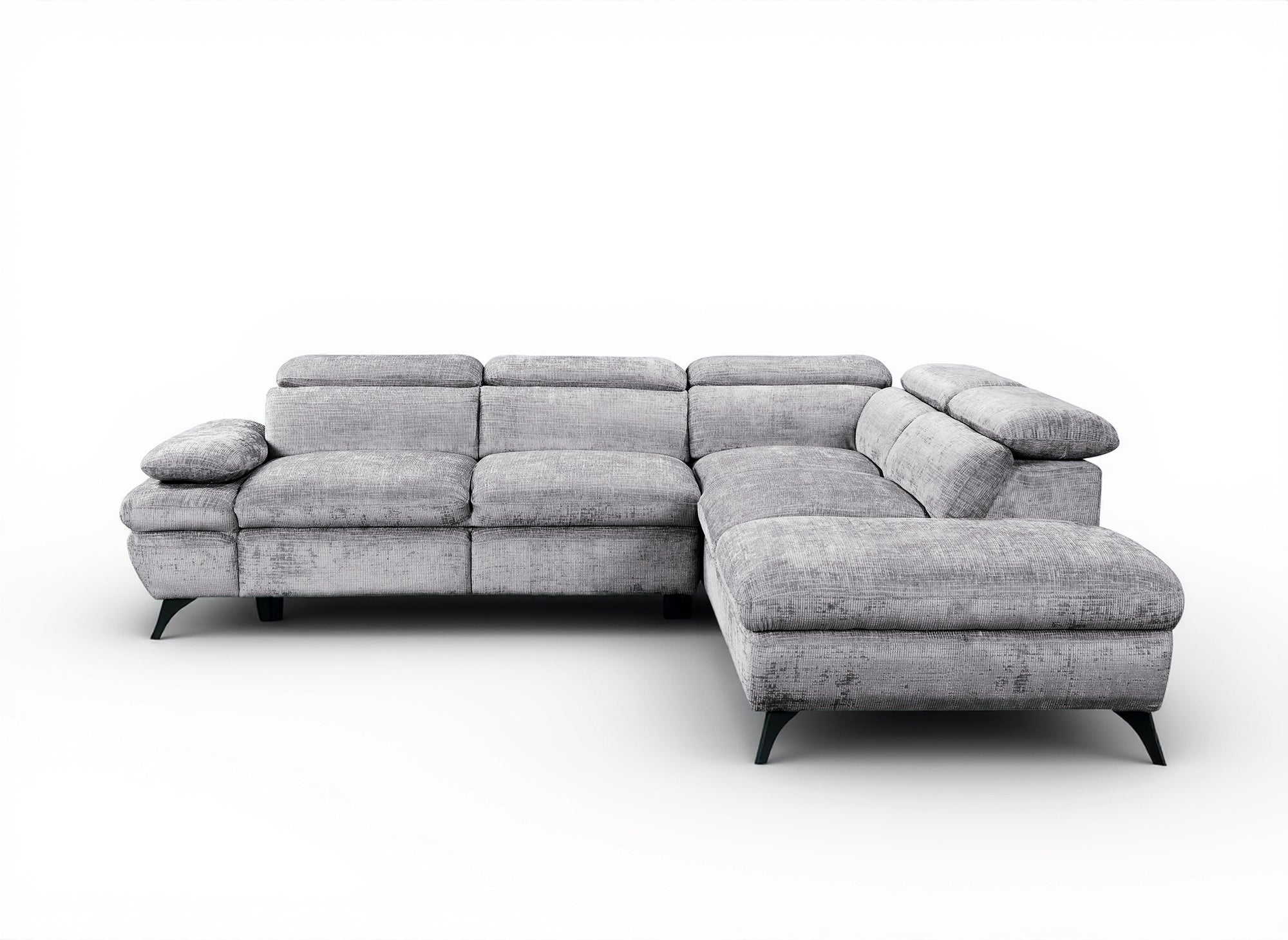 Divano angolare trasformabile con cassapanca in velluto mélange grigio LUFY - Angolo retto