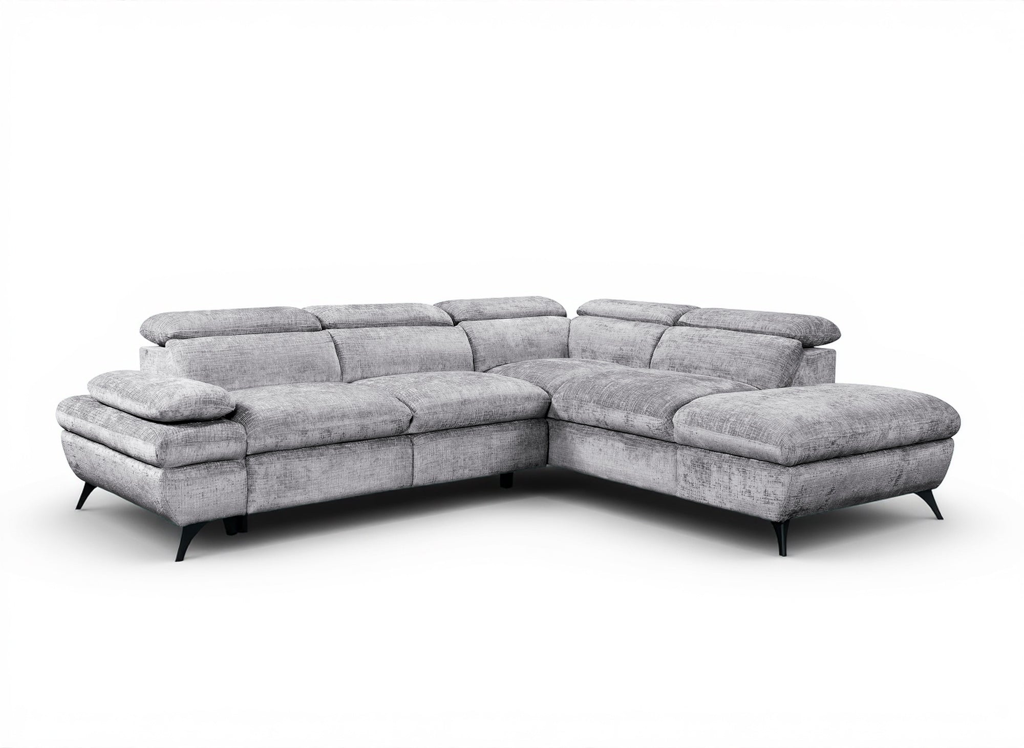 Divano angolare trasformabile con cassapanca in velluto mélange grigio LUFY - Angolo retto