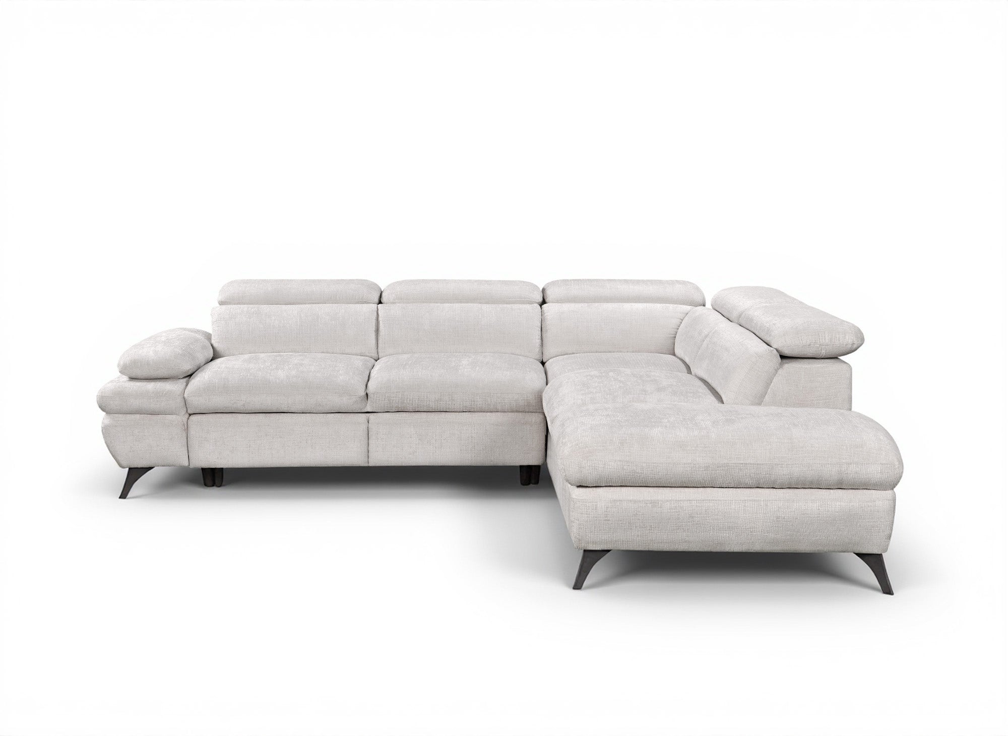 Divano angolare trasformabile con cassapanca in velluto screziato bianco ecrù LUFY - Angolo retto