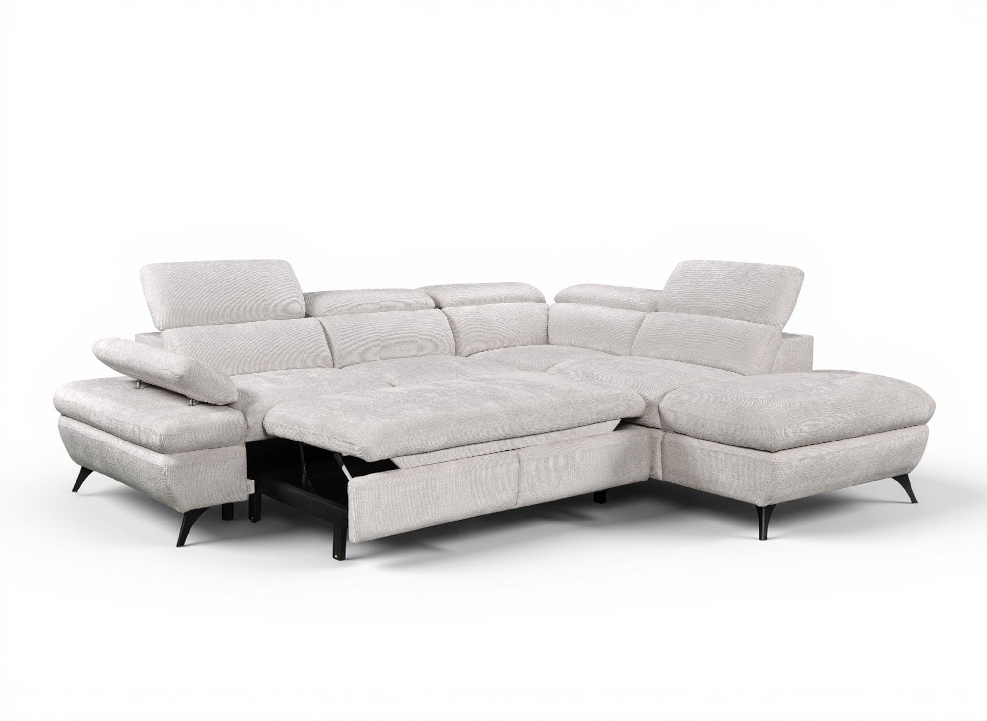 Divano angolare trasformabile con cassapanca in velluto screziato bianco ecrù LUFY - Angolo retto