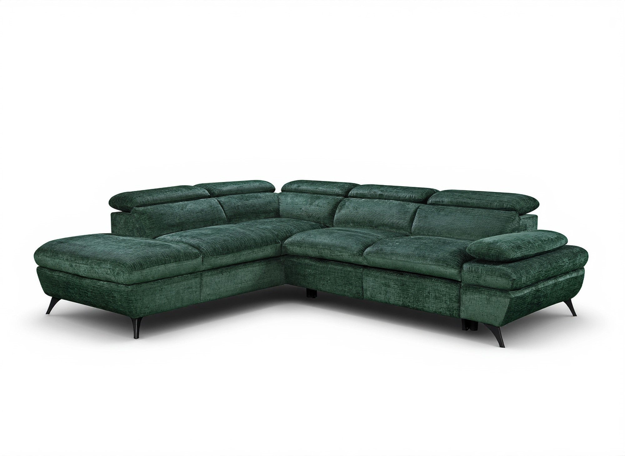 Divano angolare trasformabile con cassapanca in velluto screziato verde LUFY - Angolo sinistro