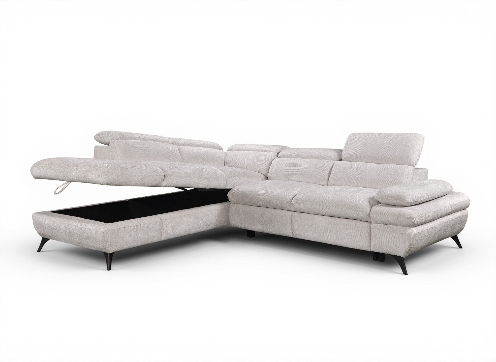 Divano angolare trasformabile con cassapanca in velluto screziato bianco ecrù LUFY - Angolo sinistro