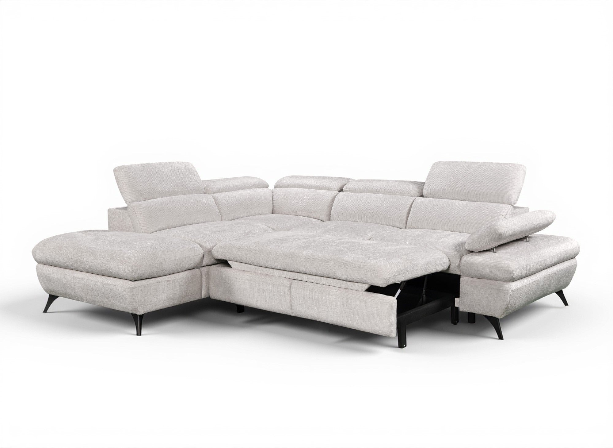 Divano angolare trasformabile con cassapanca in velluto screziato bianco ecrù LUFY - Angolo sinistro