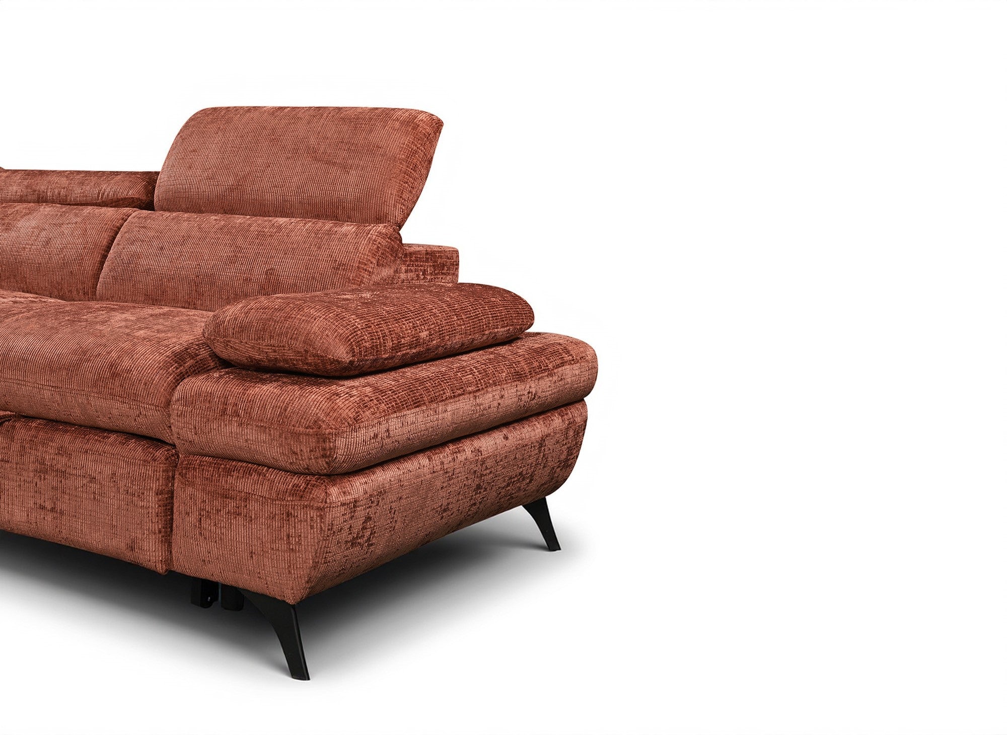 Divano angolare trasformabile con cassapanca in velluto screziato terracotta LUFY - Angolo sinistro