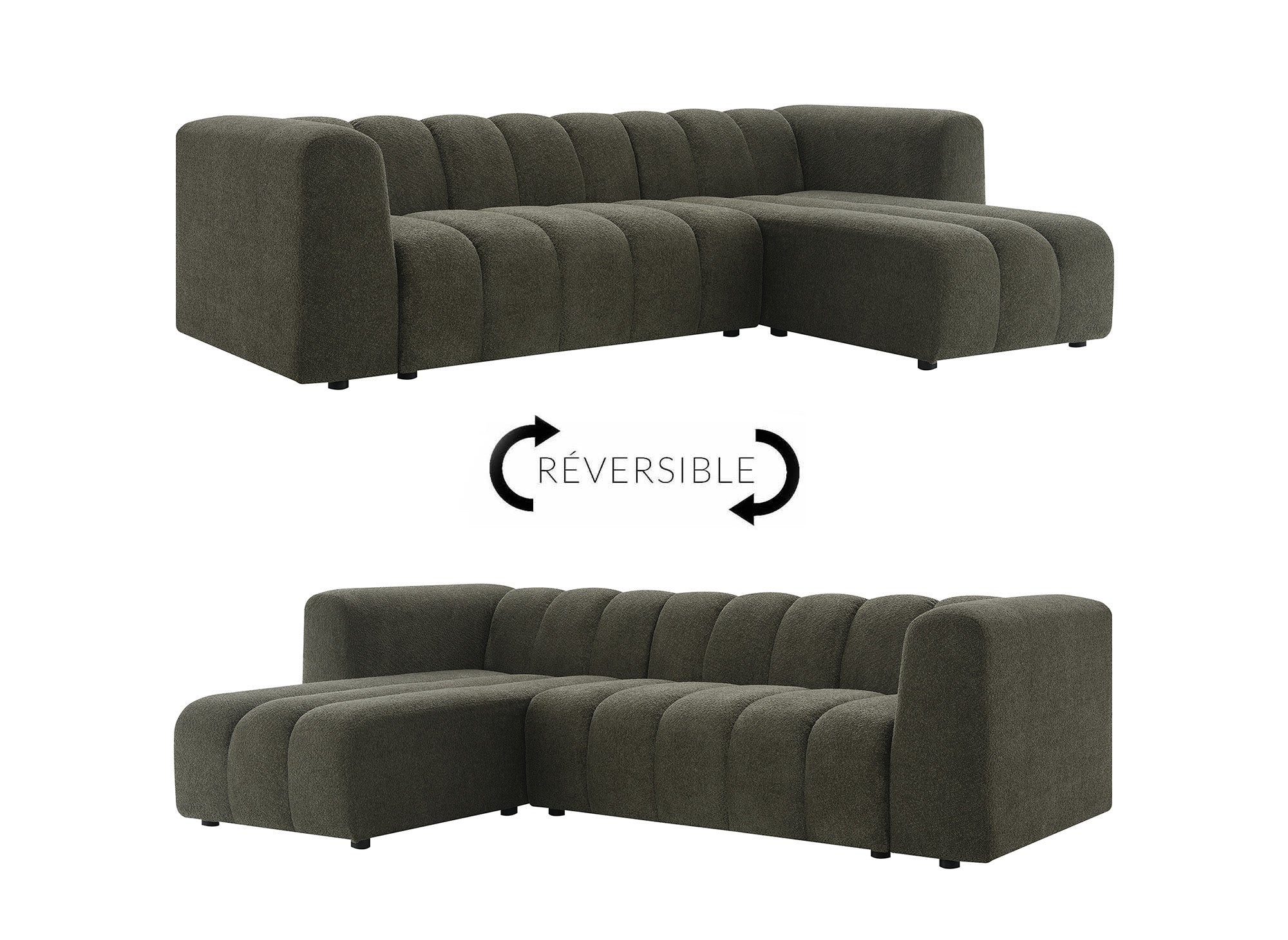 Canapé d'angle réversible en tissu bouclette vert AELIS
