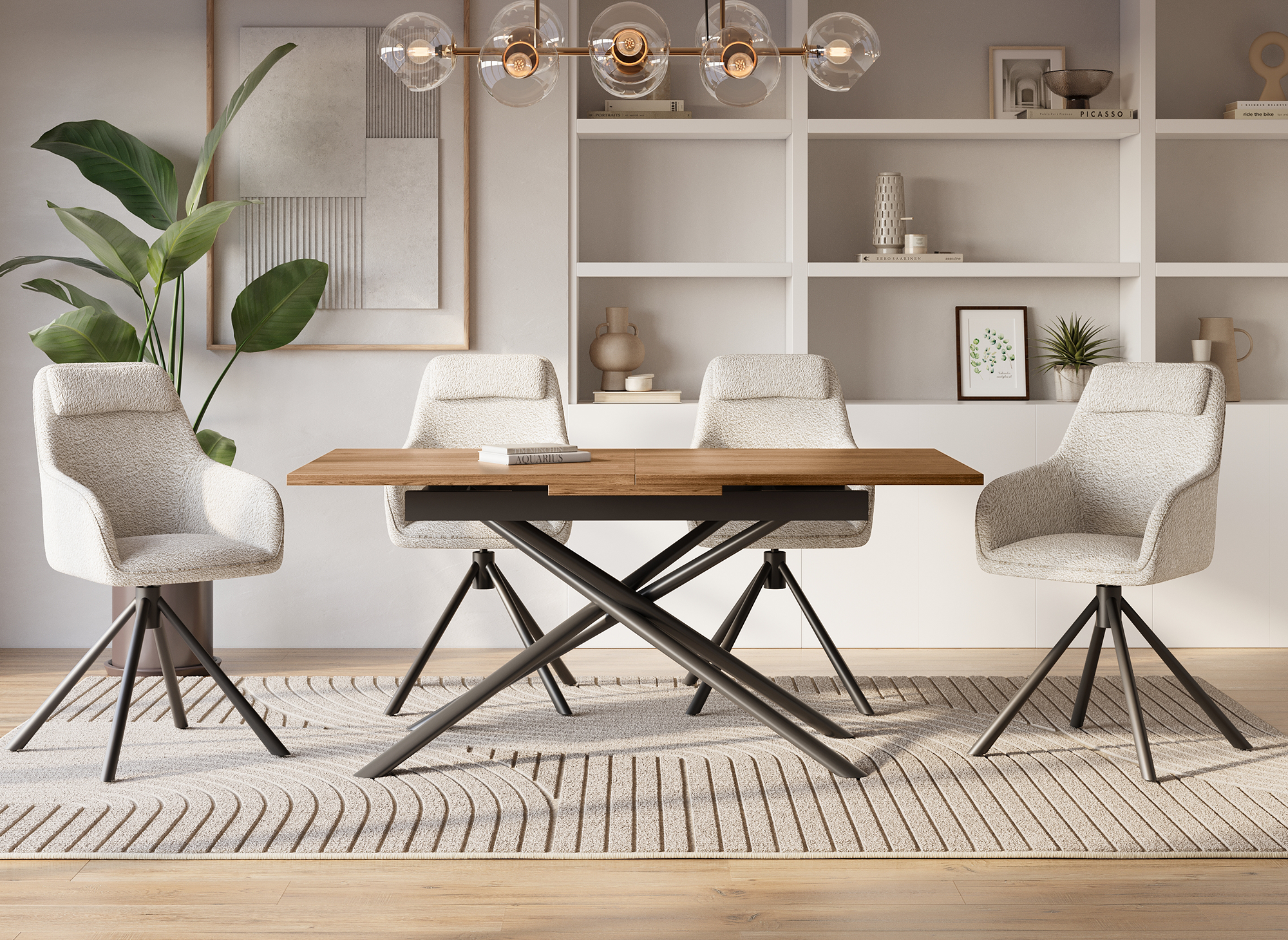 Chaise pivotante avec accoudoirs effet peau de mouton beige AGNES