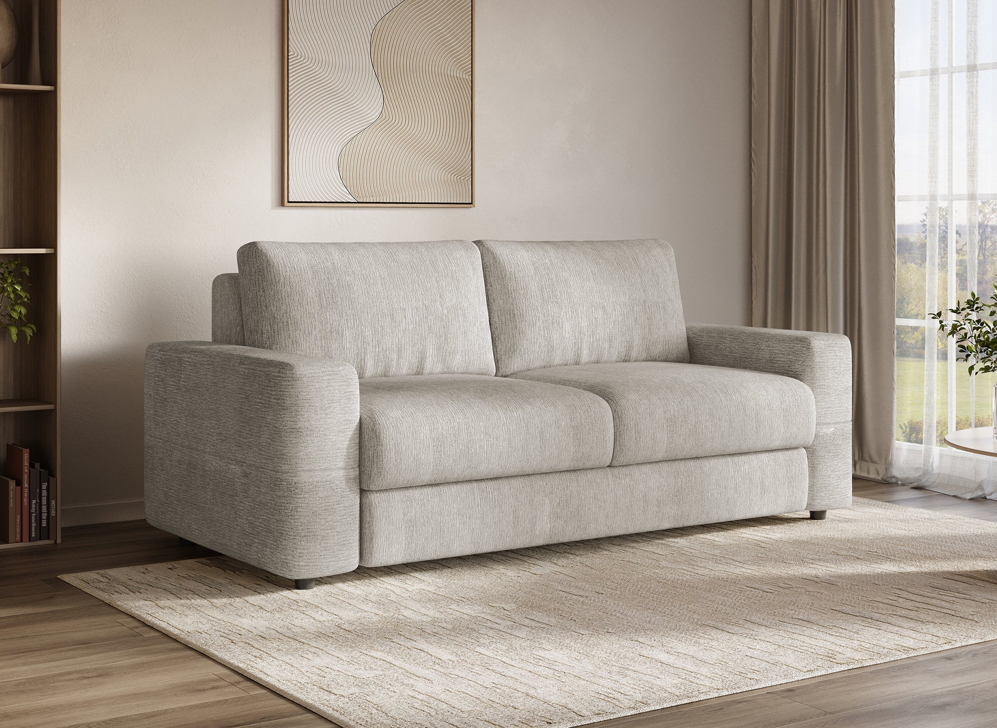 Divano trasformabile a 3 posti in velluto screziato beige AMAURY