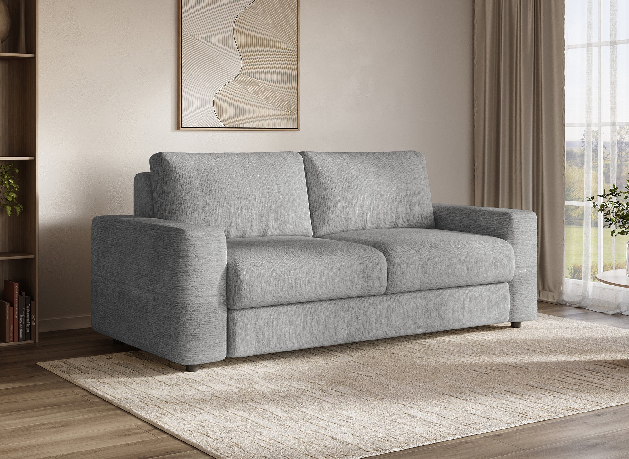 Divano trasformabile a 3 posti in velluto screziato grigio chiaro AMAURY