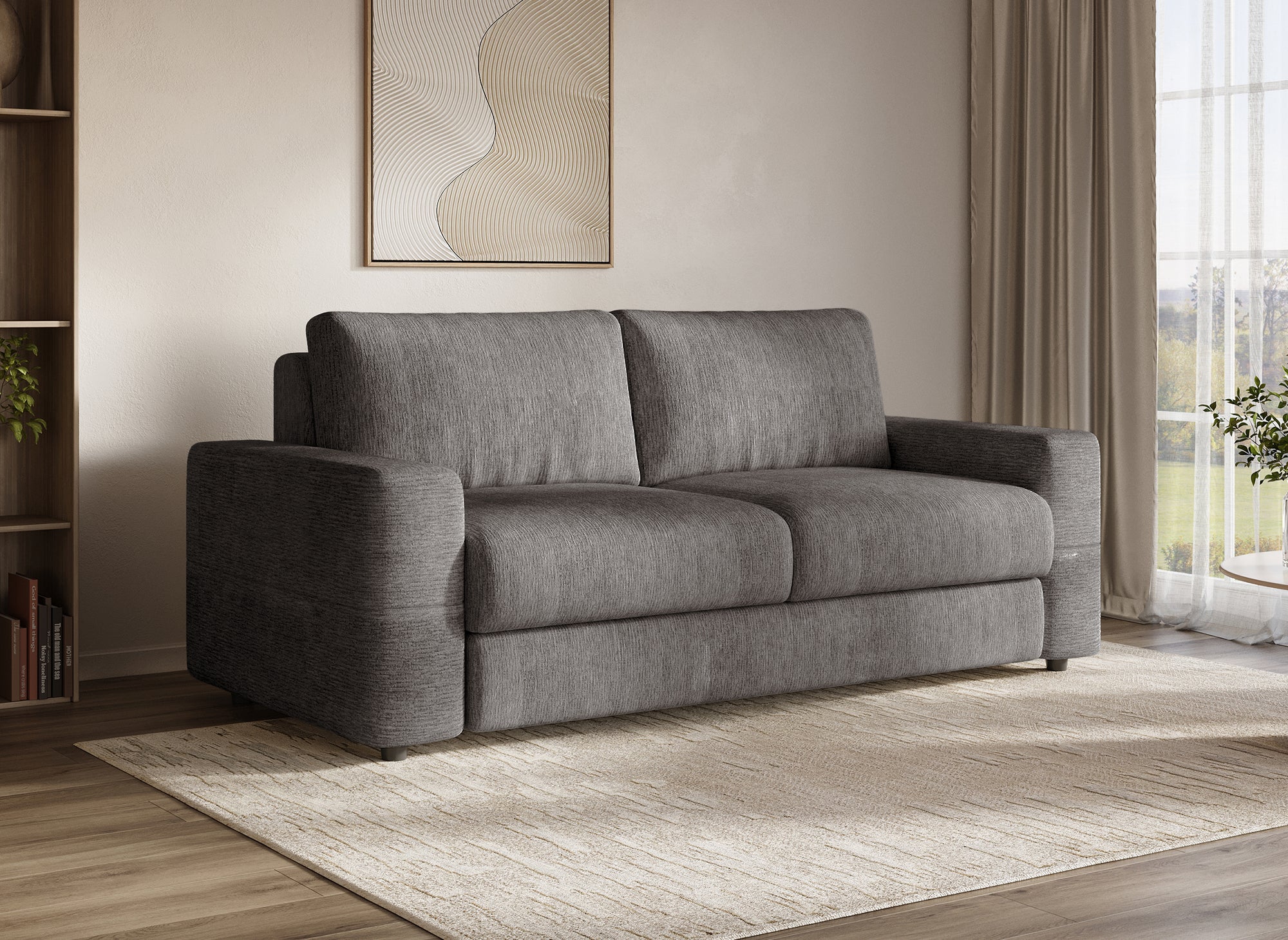 Divano trasformabile a 3 posti in velluto screziato grigio scuro AMAURY