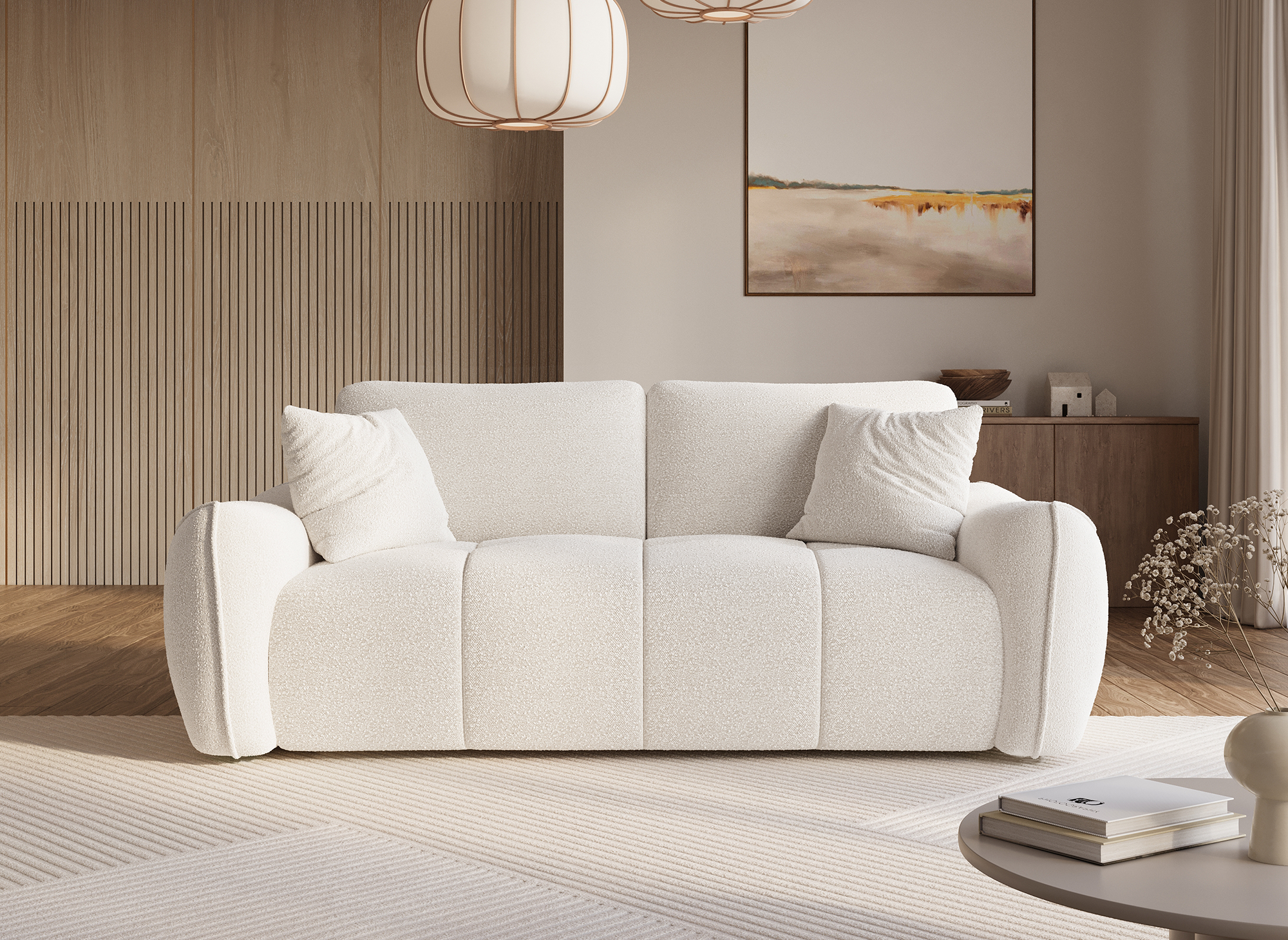 Canapé 3 places en tissu bouclette beige EZRA