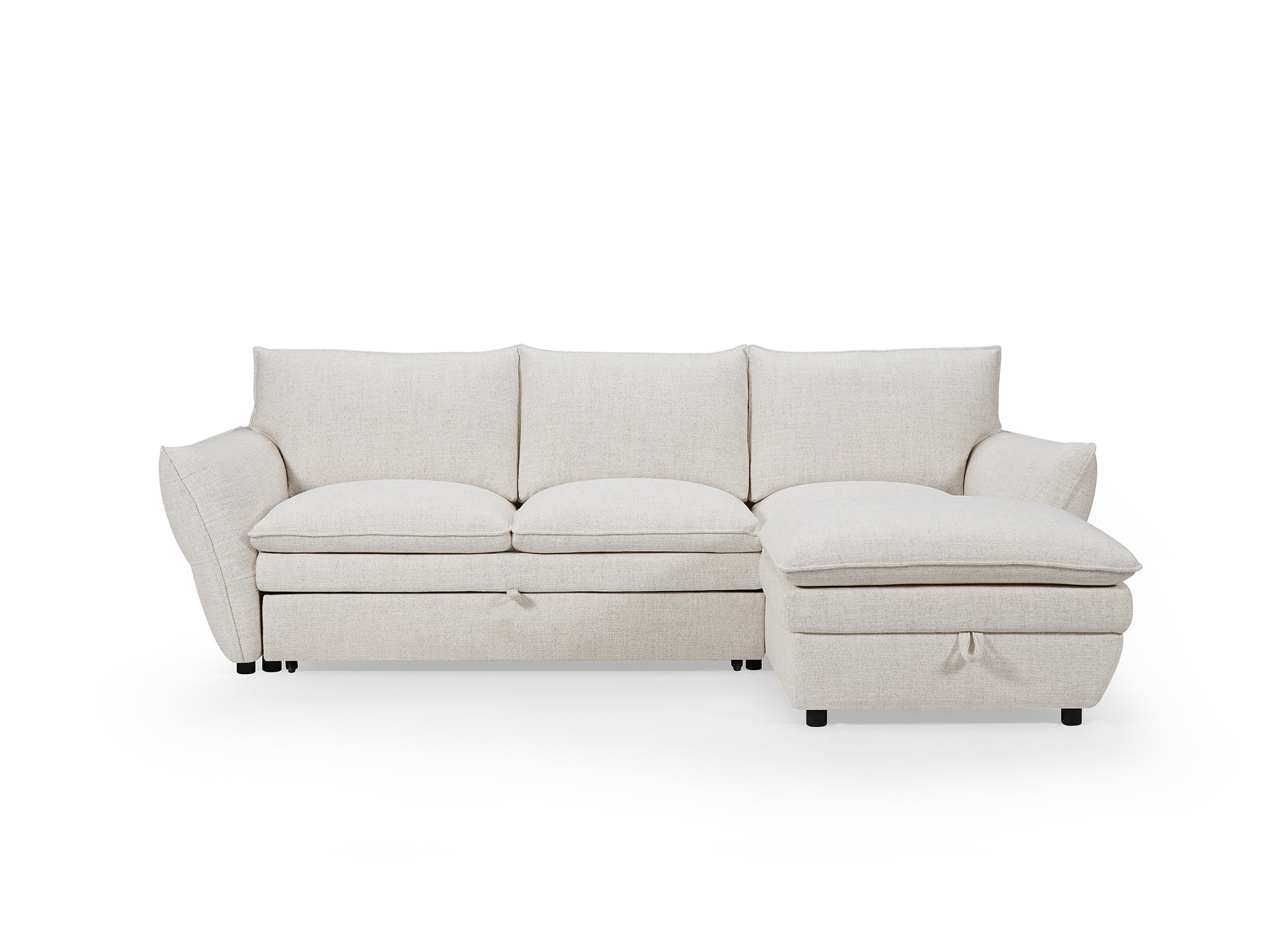 Divano angolare trasformabile con cassapanca in tessuto beige CAPUCINE - Angolo retto