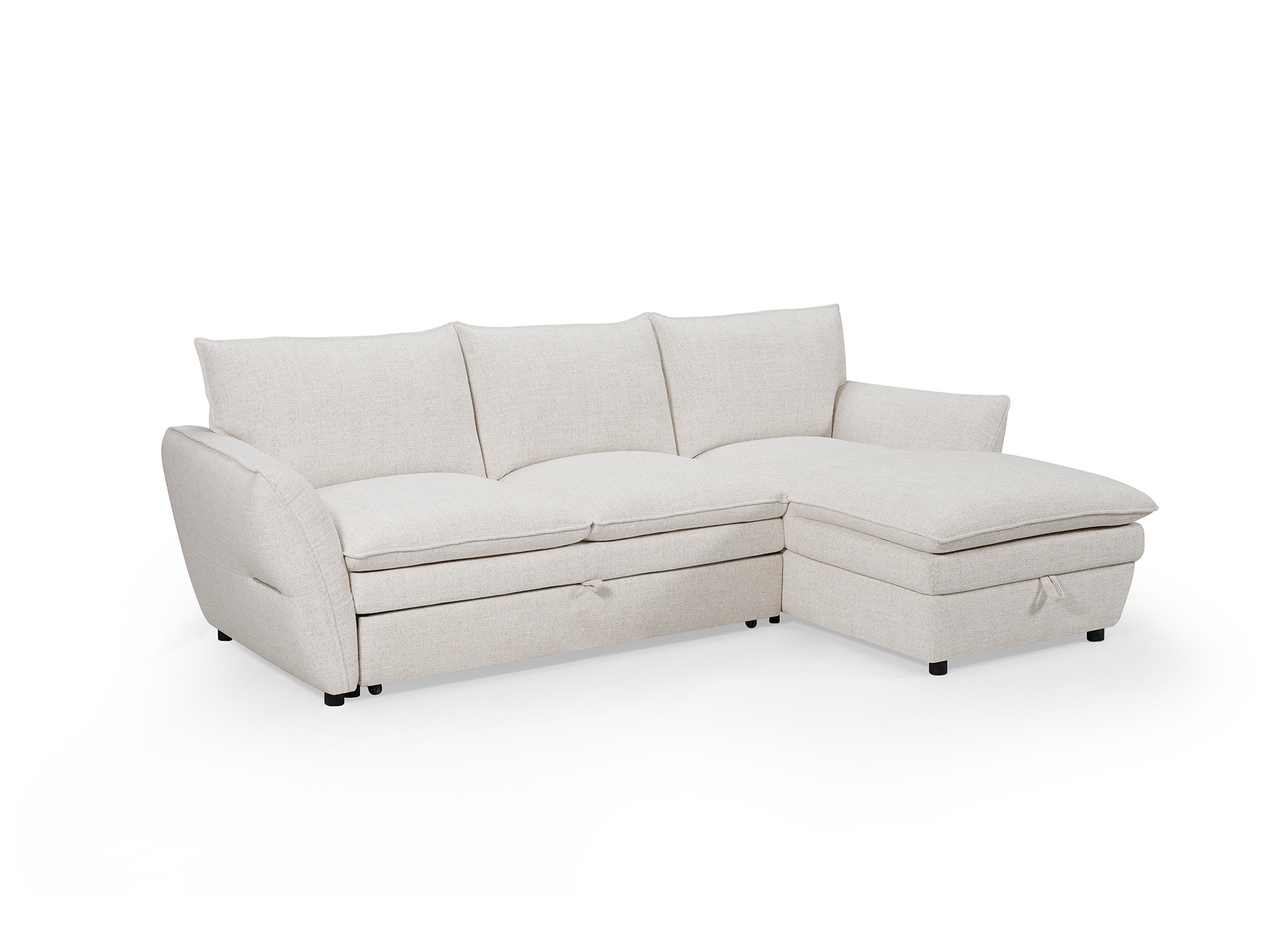 Divano angolare trasformabile con cassapanca in tessuto beige CAPUCINE - Angolo retto
