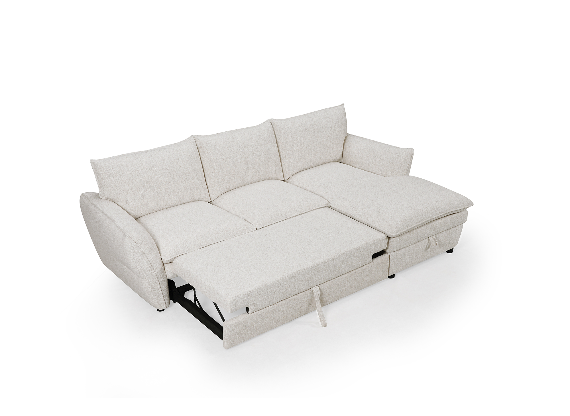 Divano angolare trasformabile con cassapanca in tessuto beige CAPUCINE - Angolo retto