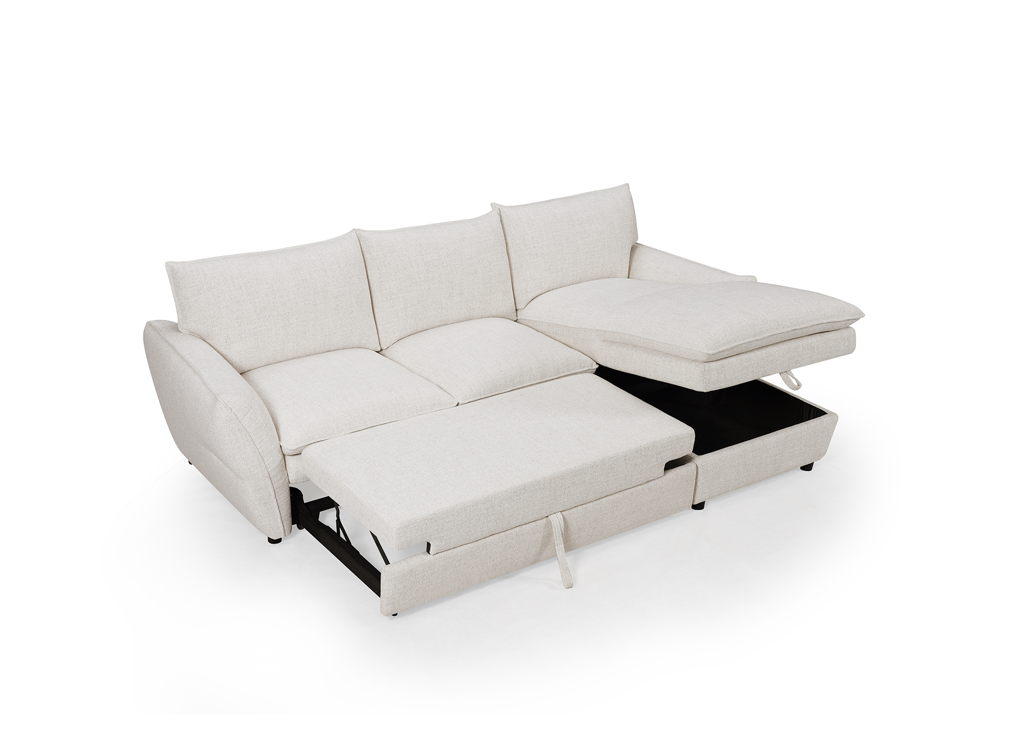 Divano angolare trasformabile con cassapanca in tessuto beige CAPUCINE - Angolo retto