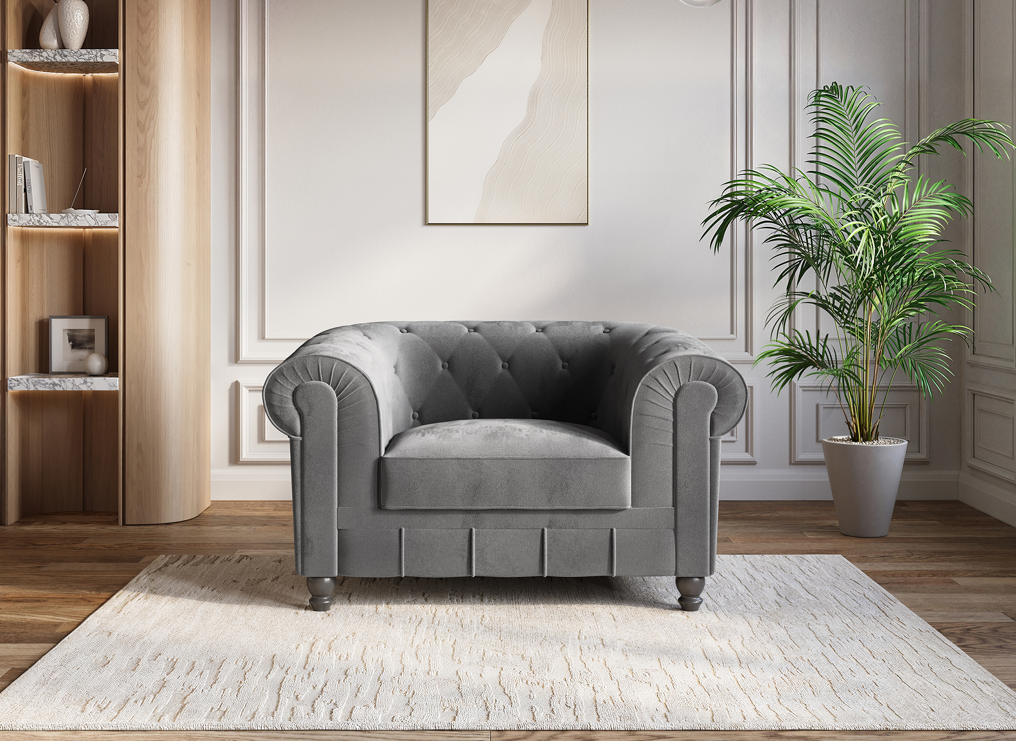 Fauteuil velours Gris CHESTERFIELD