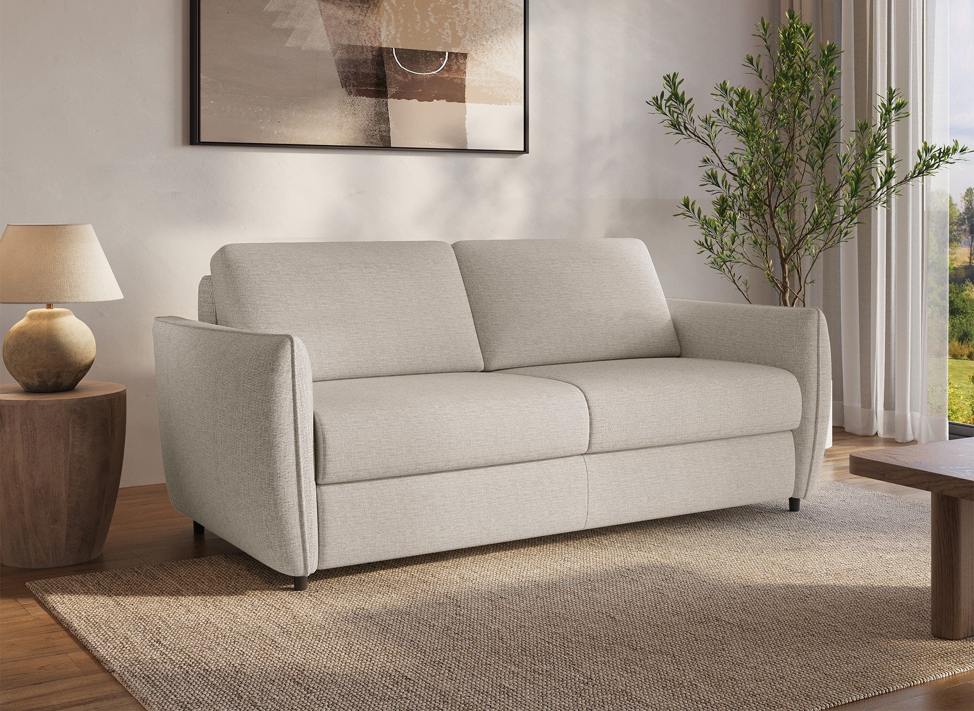 Divano trasformabile Express a 3 posti in velluto operato beige CHIARA