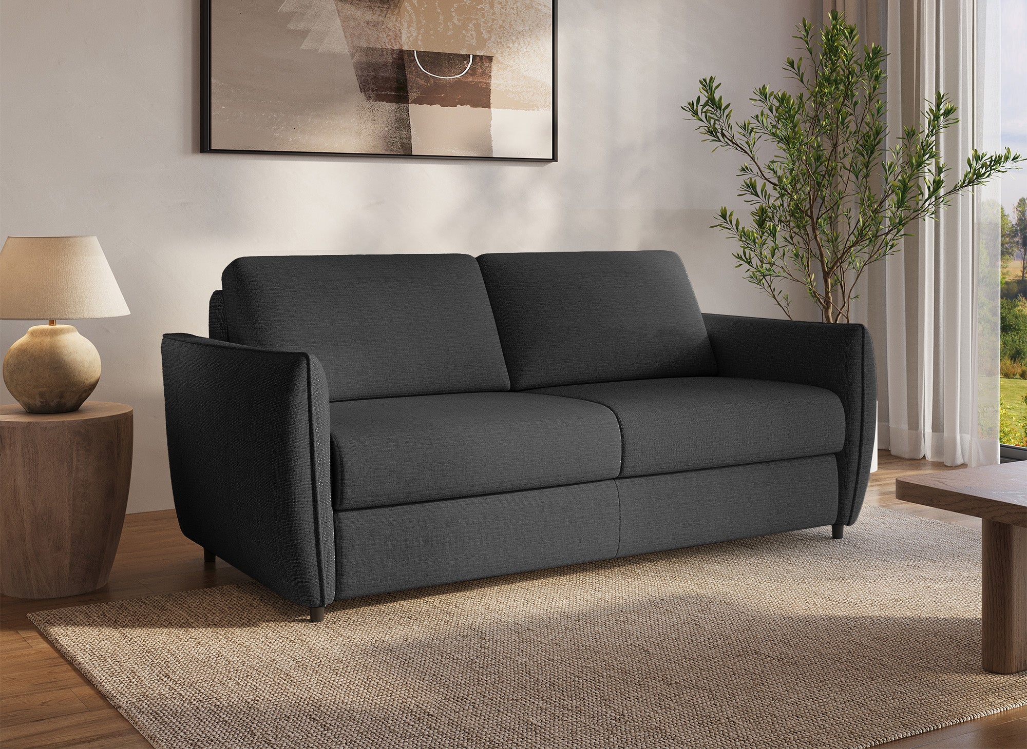 Divano trasformabile Express a 3 posti in velluto strutturato grigio scuro CHIARA