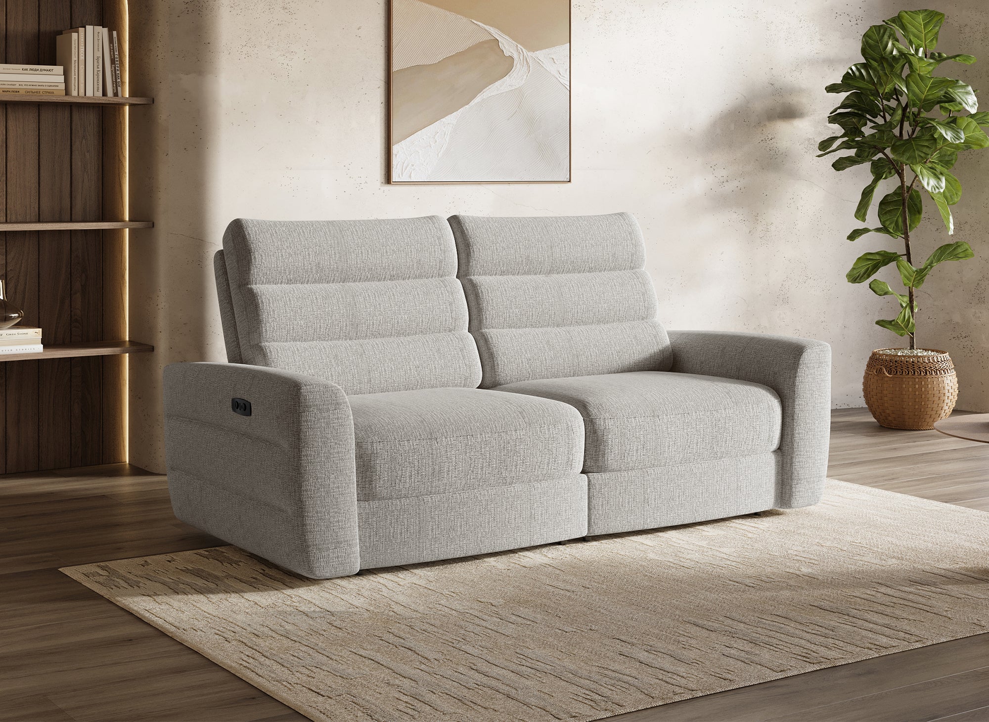 Divano relax elettrico a 3 posti in tessuto French terry beige DAVY