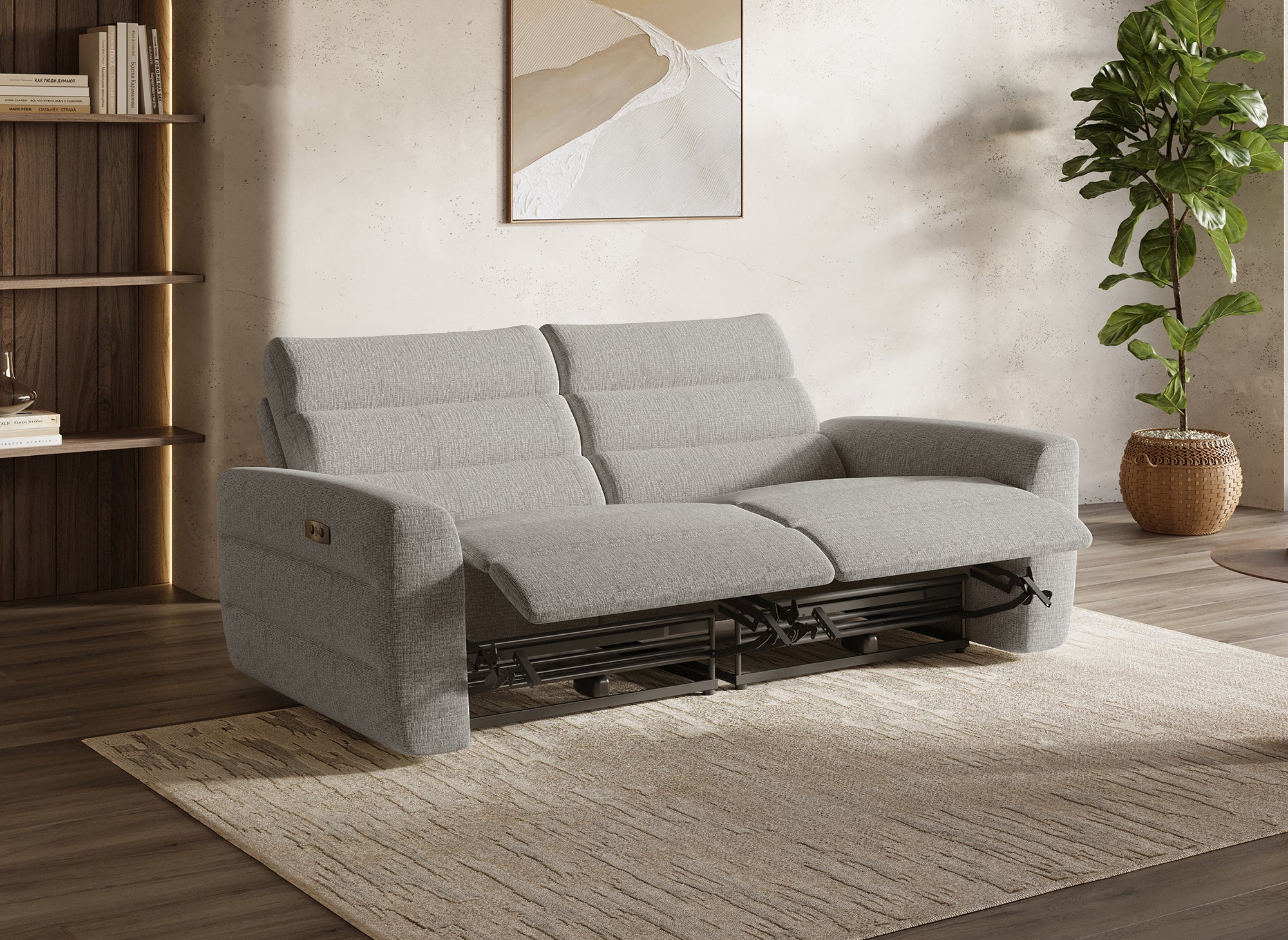 Divano relax elettrico a 3 posti in tessuto French terry beige DAVY