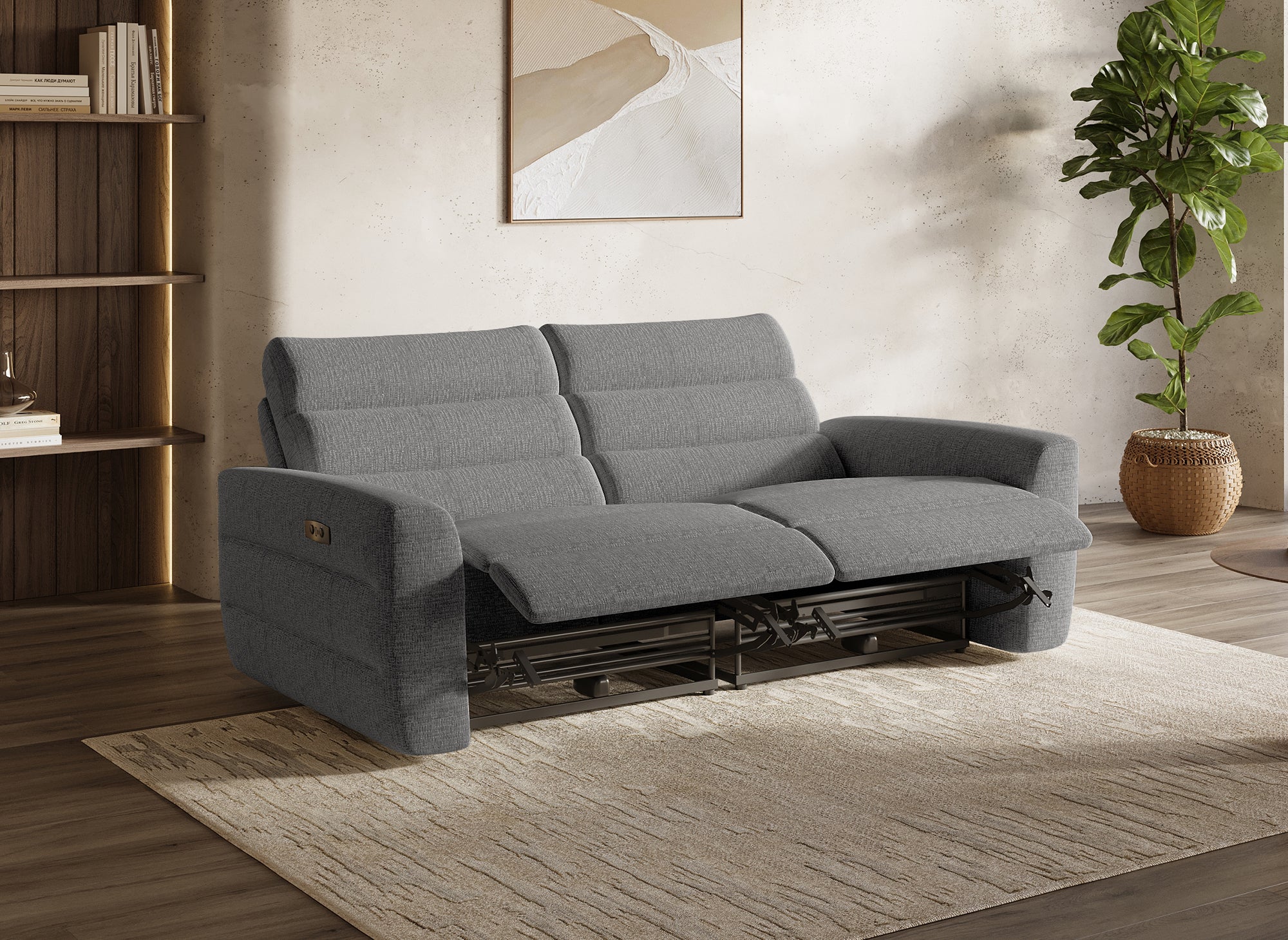 Divano relax elettrico 3 posti in tessuto French terry grigio DAVY