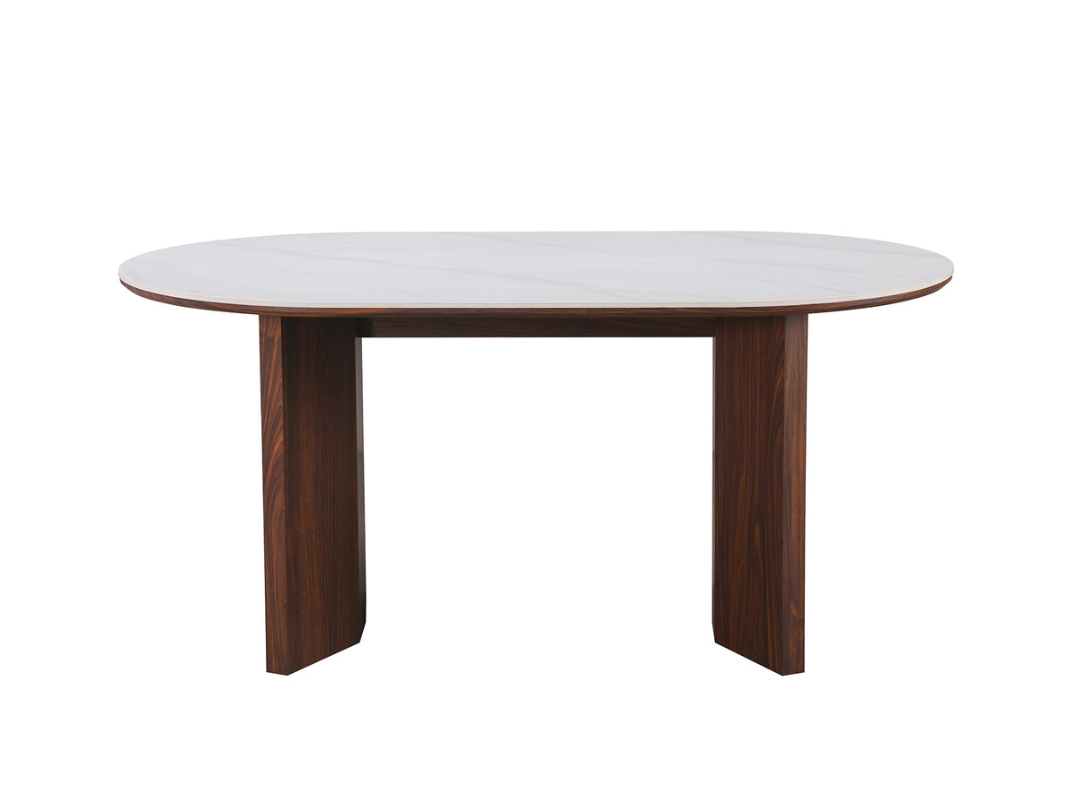 Tavolo da pranzo per 6 persone in ceramica beige e legno di noce 160 cm AMANDINE