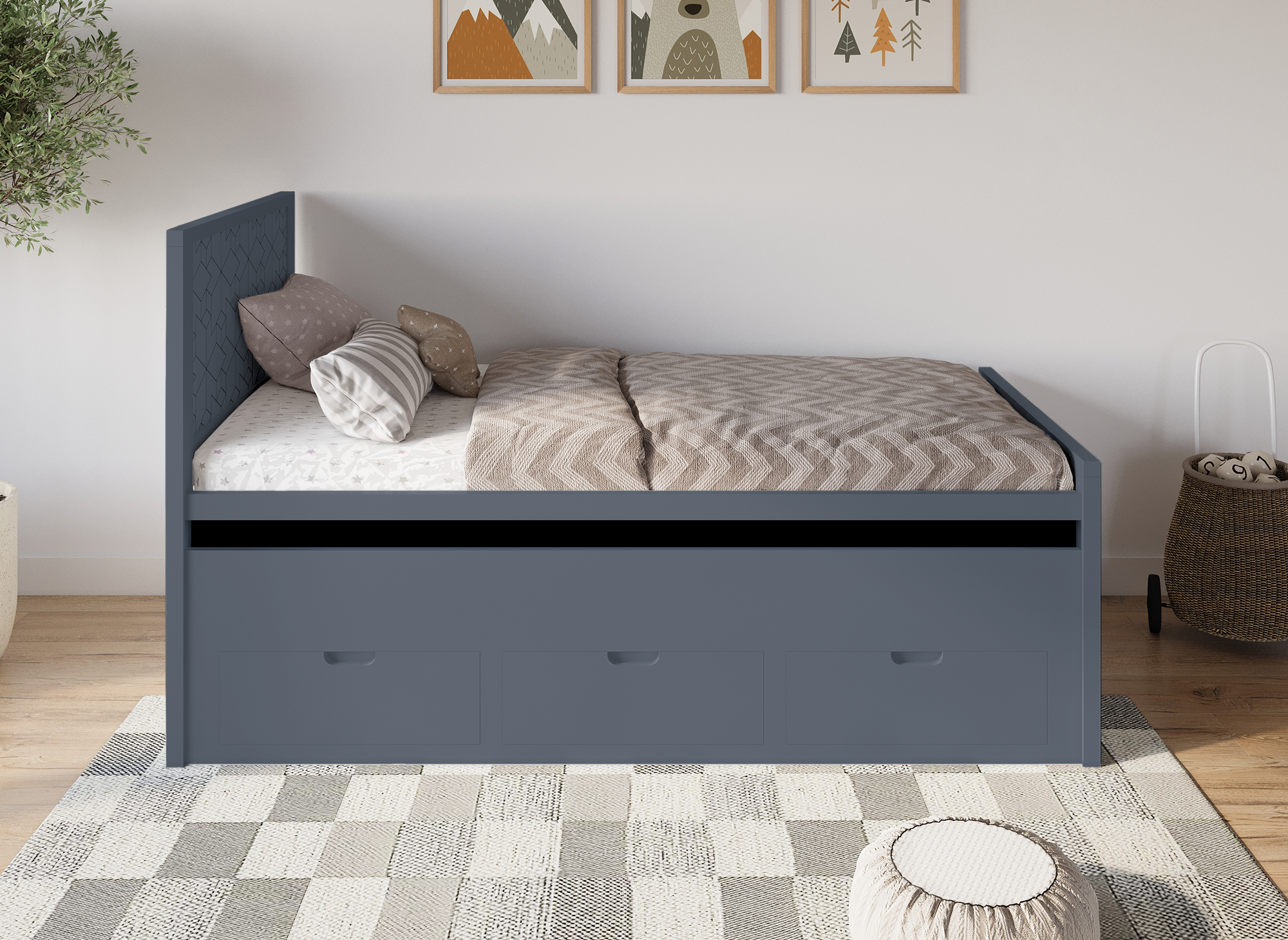 Lit gigogne avec tiroirs en bois gris ENORA 90 x 190 cm