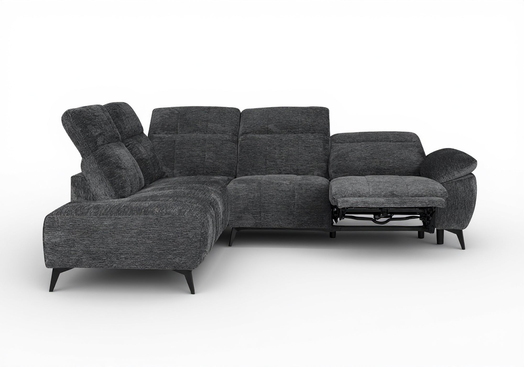 Canapé d'angle relax électrique en velours chiné gris SOLINA - Angle gauche