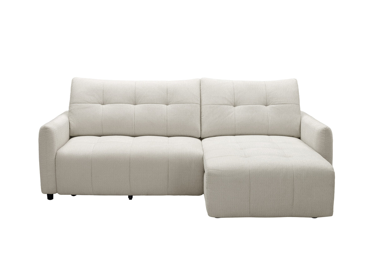 Divano angolare relax reversibile con cassapanca in tessuto strutturato beige KALINKA