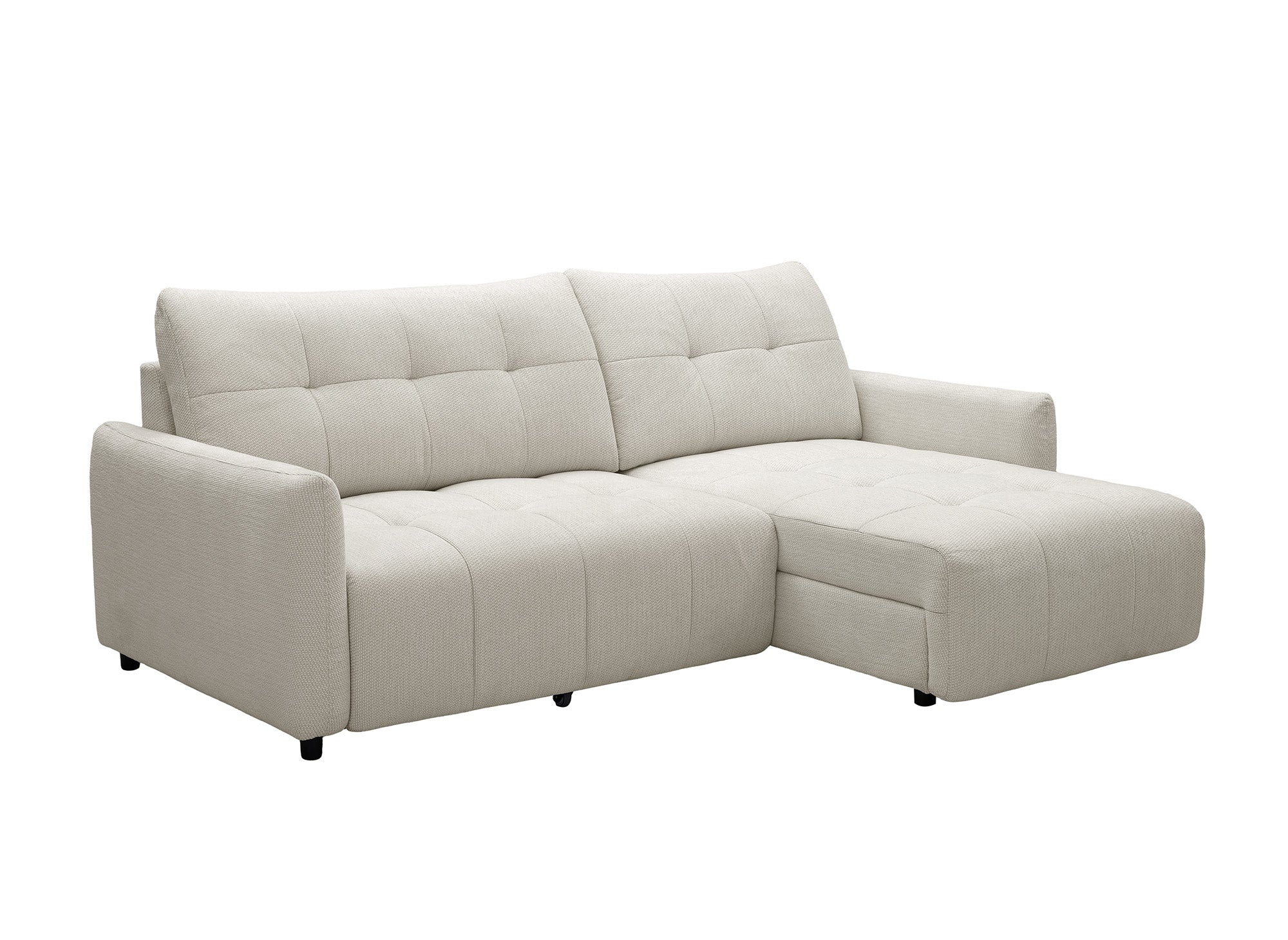 Divano angolare relax reversibile con cassapanca in tessuto strutturato beige KALINKA