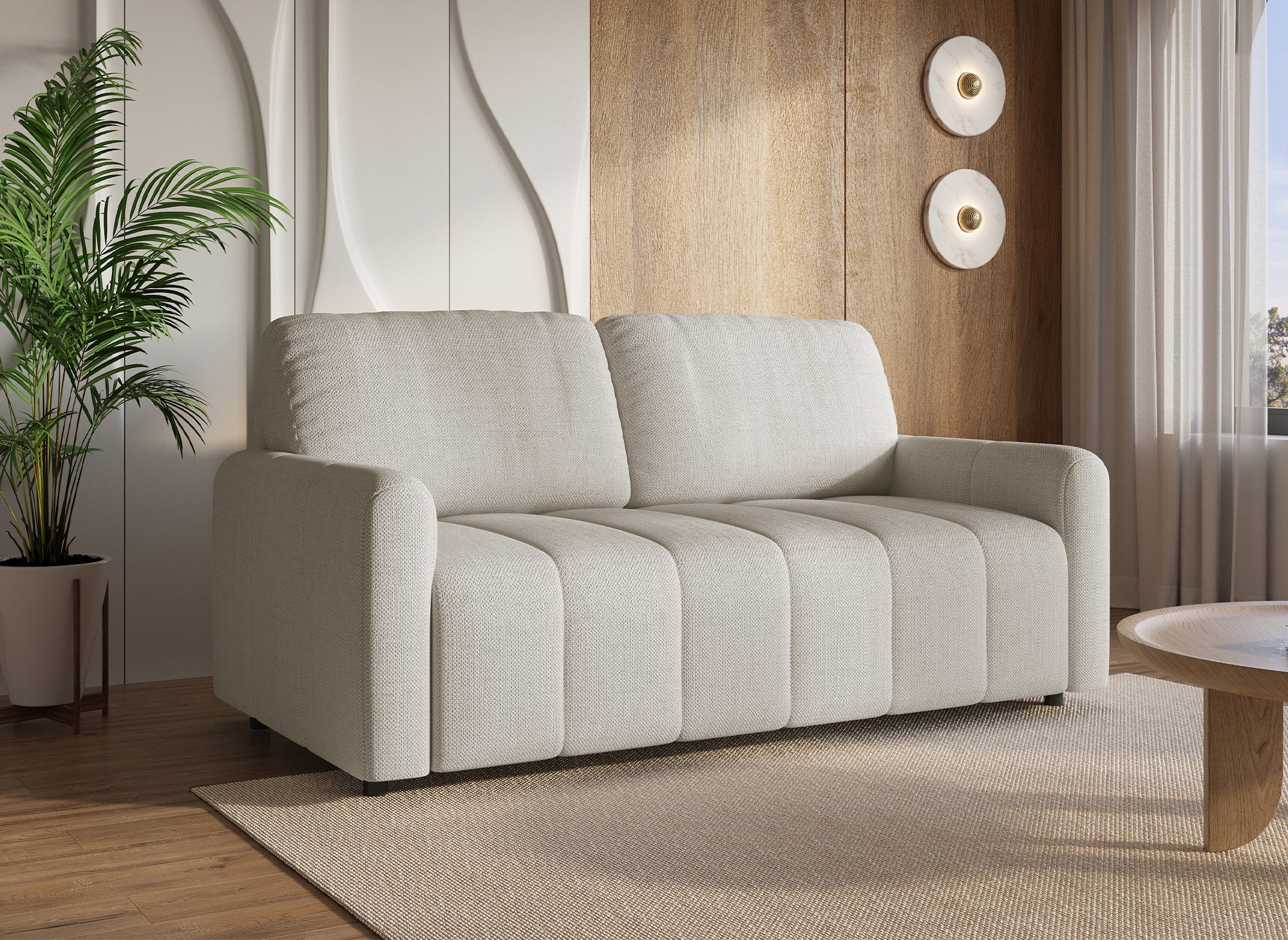 Divano trasformabile a 3 posti in tessuto beige ISANDRO