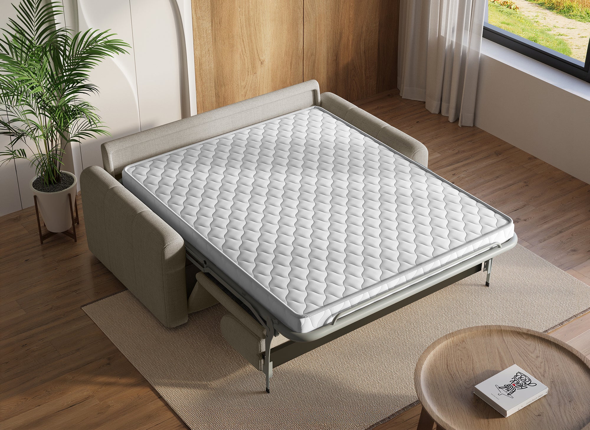 Divano trasformabile Express a 3 posti in tessuto beige ISANDRO