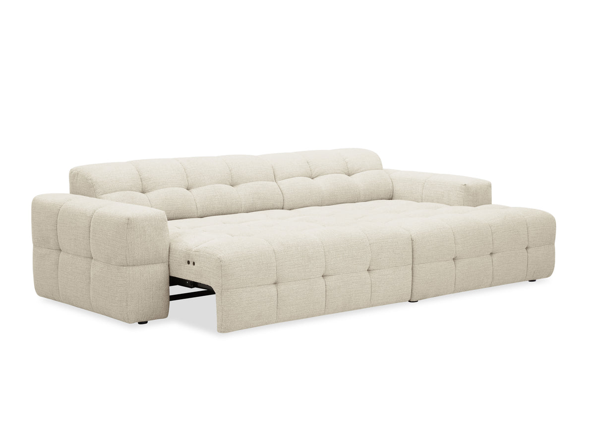 Canapé d'angle relax électrique en velours texturé beige FEDORA - Angle droit