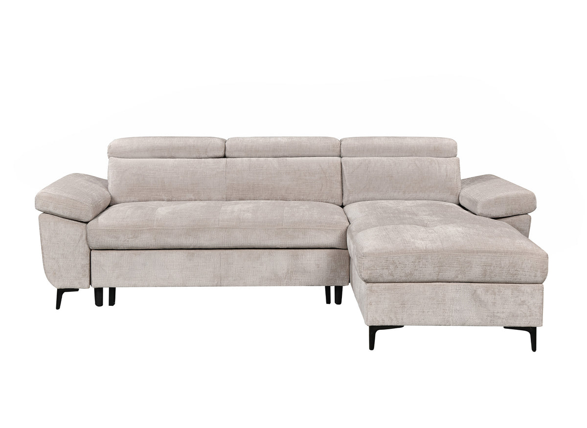 Divano angolare trasformabile in velluto screziato beige MONICA - Angolo retto