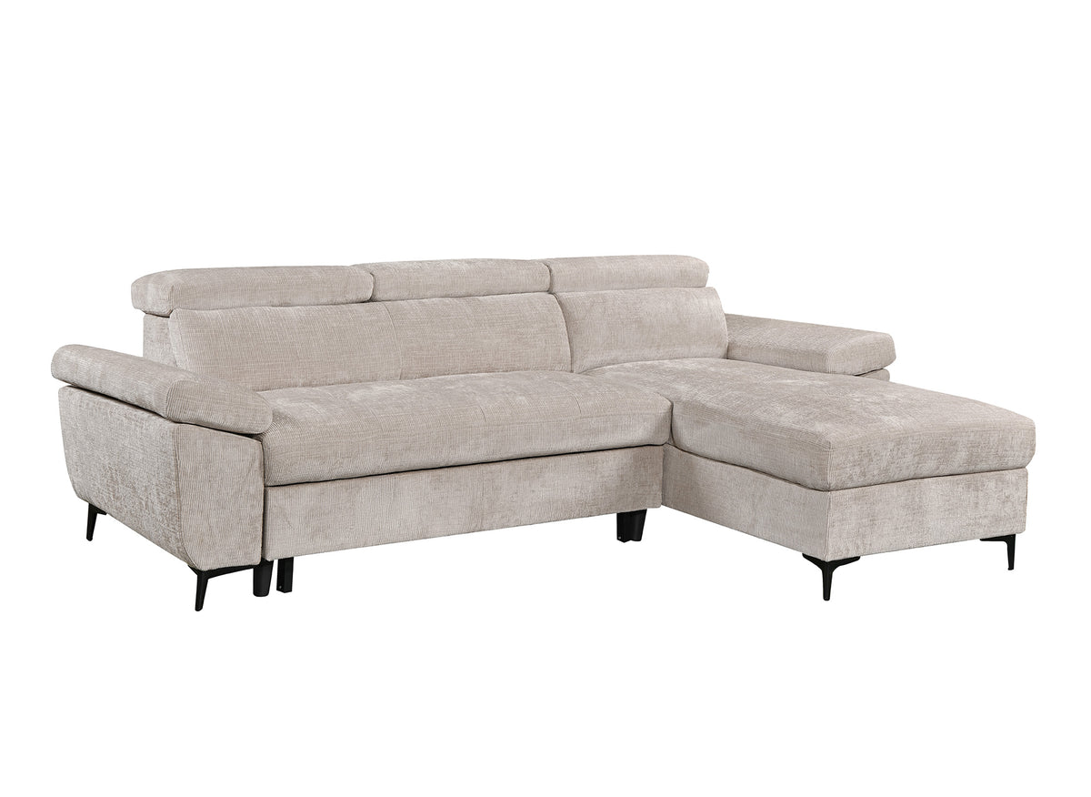 Divano angolare trasformabile in velluto screziato beige MONICA - Angolo retto