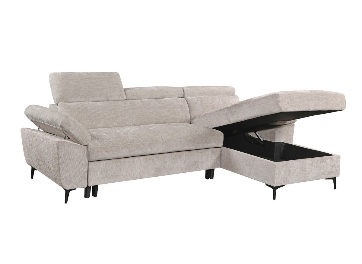 Divano angolare trasformabile in velluto screziato beige MONICA - Angolo retto