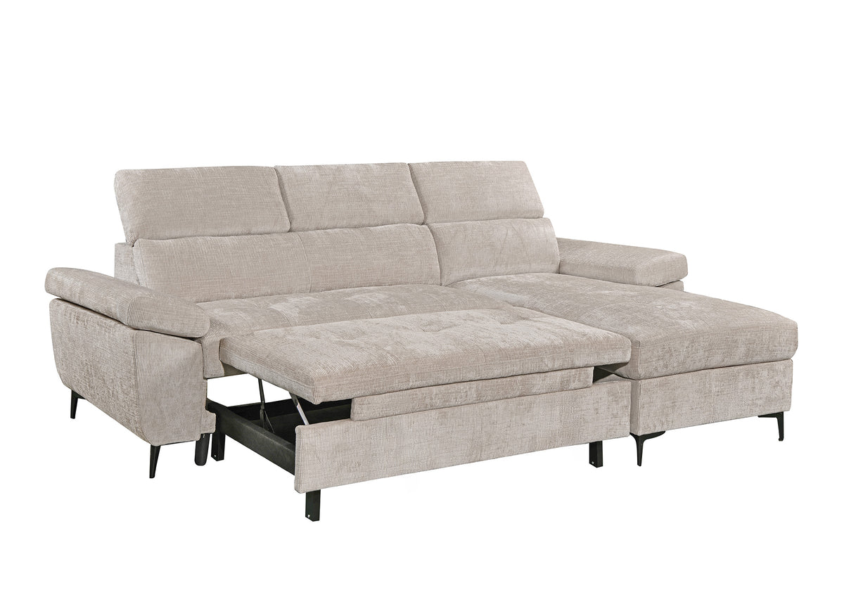 Divano angolare trasformabile in velluto screziato beige MONICA - Angolo retto
