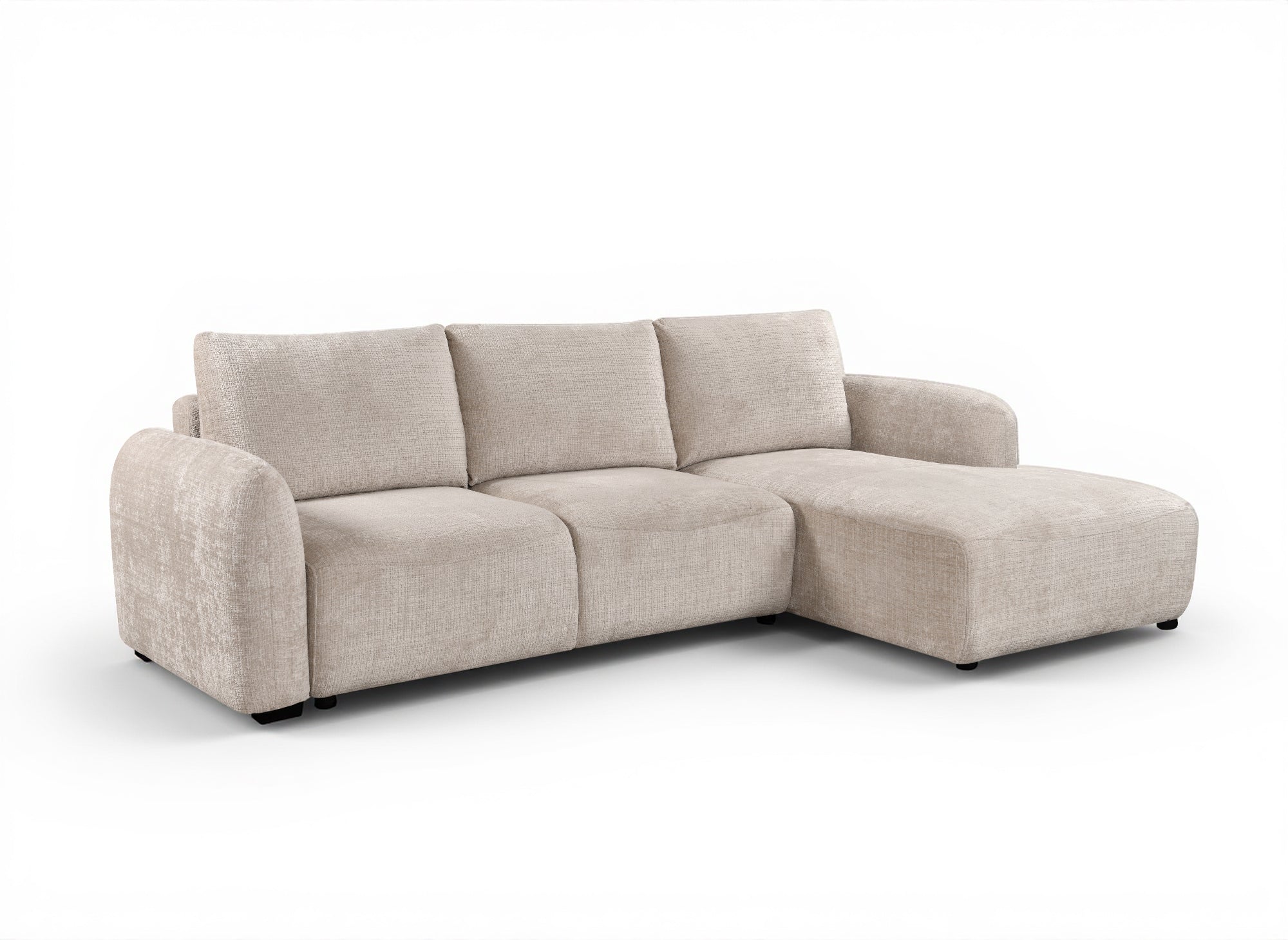 Divano angolare trasformabile con cassapanca in velluto screziato beige MARLA - Angolo retto