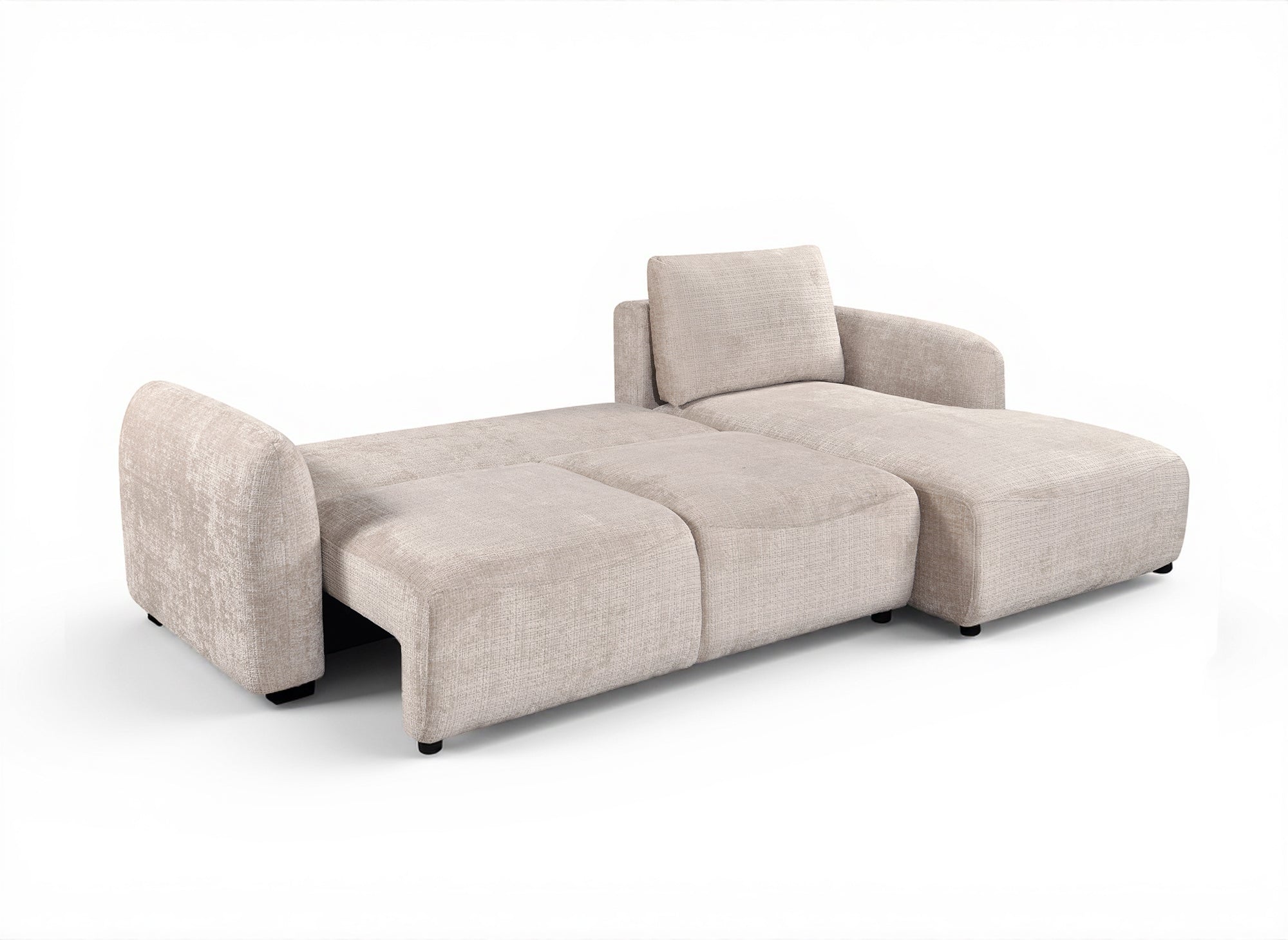 Divano angolare trasformabile con cassapanca in velluto screziato beige MARLA - Angolo retto