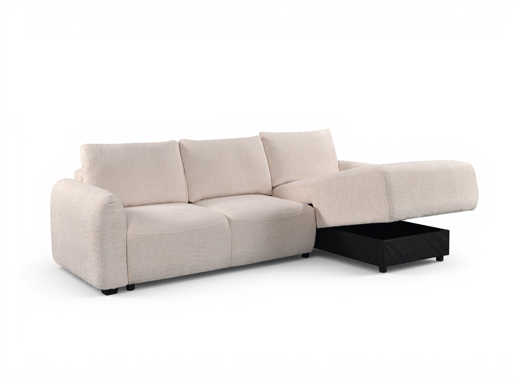 Divano angolare trasformabile con cassapanca in tessuto spugna beige MARLA - Angolo retto