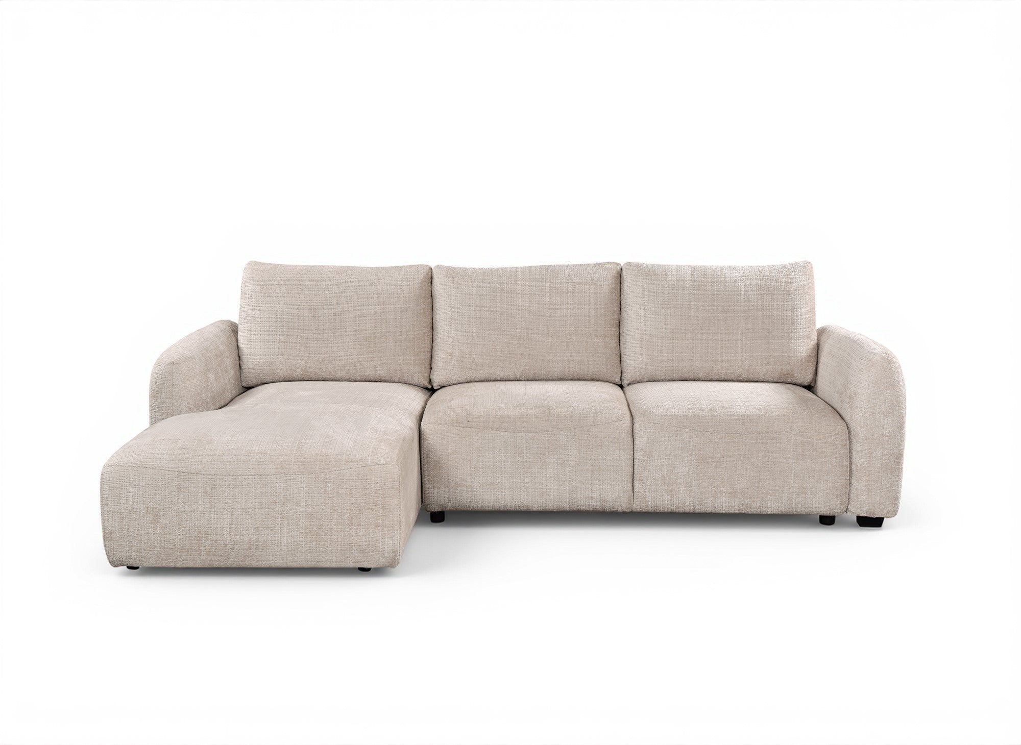 Divano angolare trasformabile con cassapanca in velluto screziato beige MARLA - Angolo sinistro