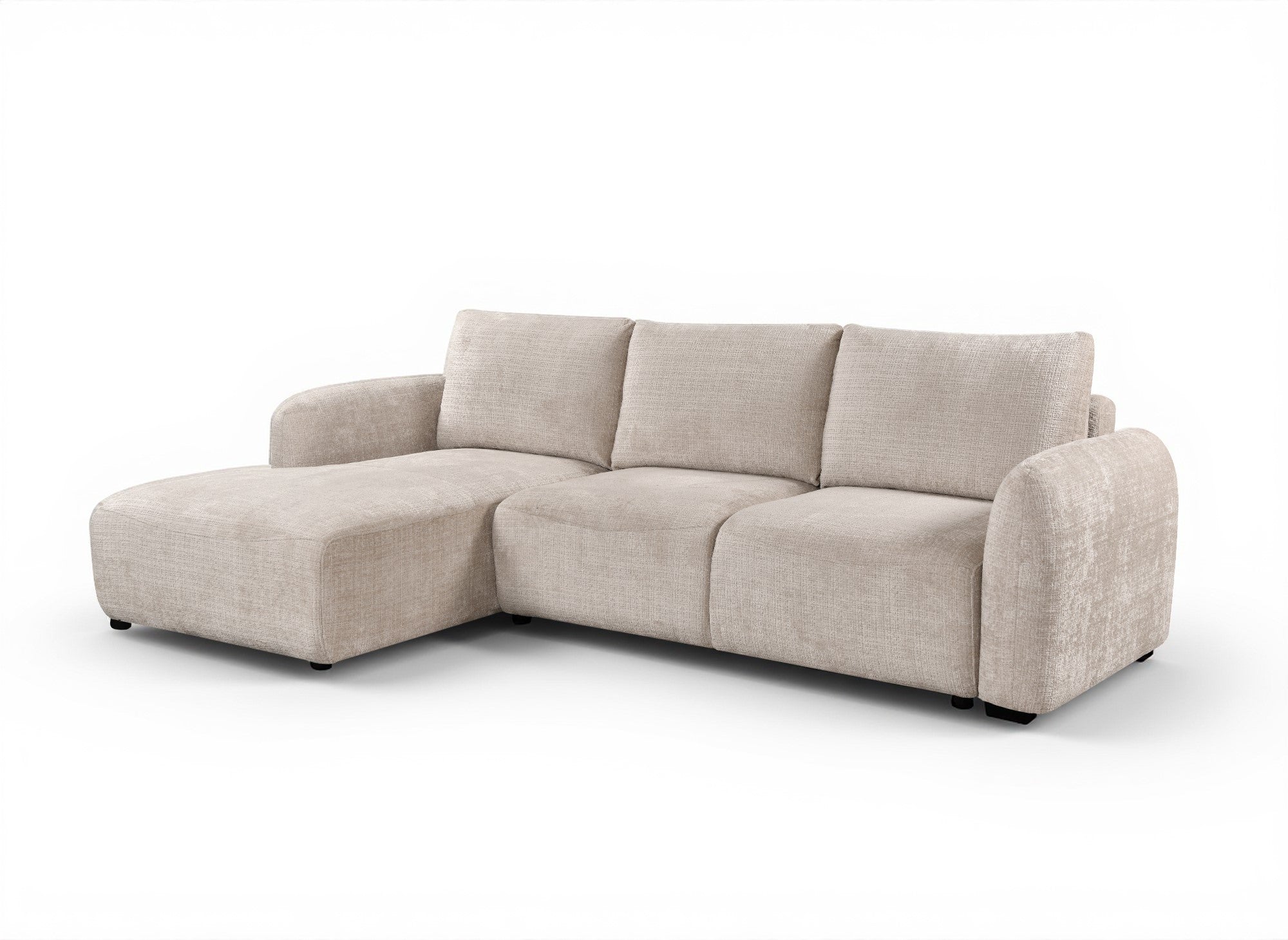 Divano angolare trasformabile con cassapanca in velluto screziato beige MARLA - Angolo sinistro