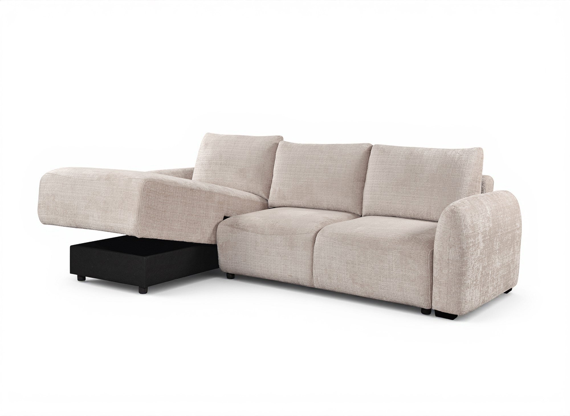 Divano angolare trasformabile con cassapanca in velluto screziato beige MARLA - Angolo sinistro