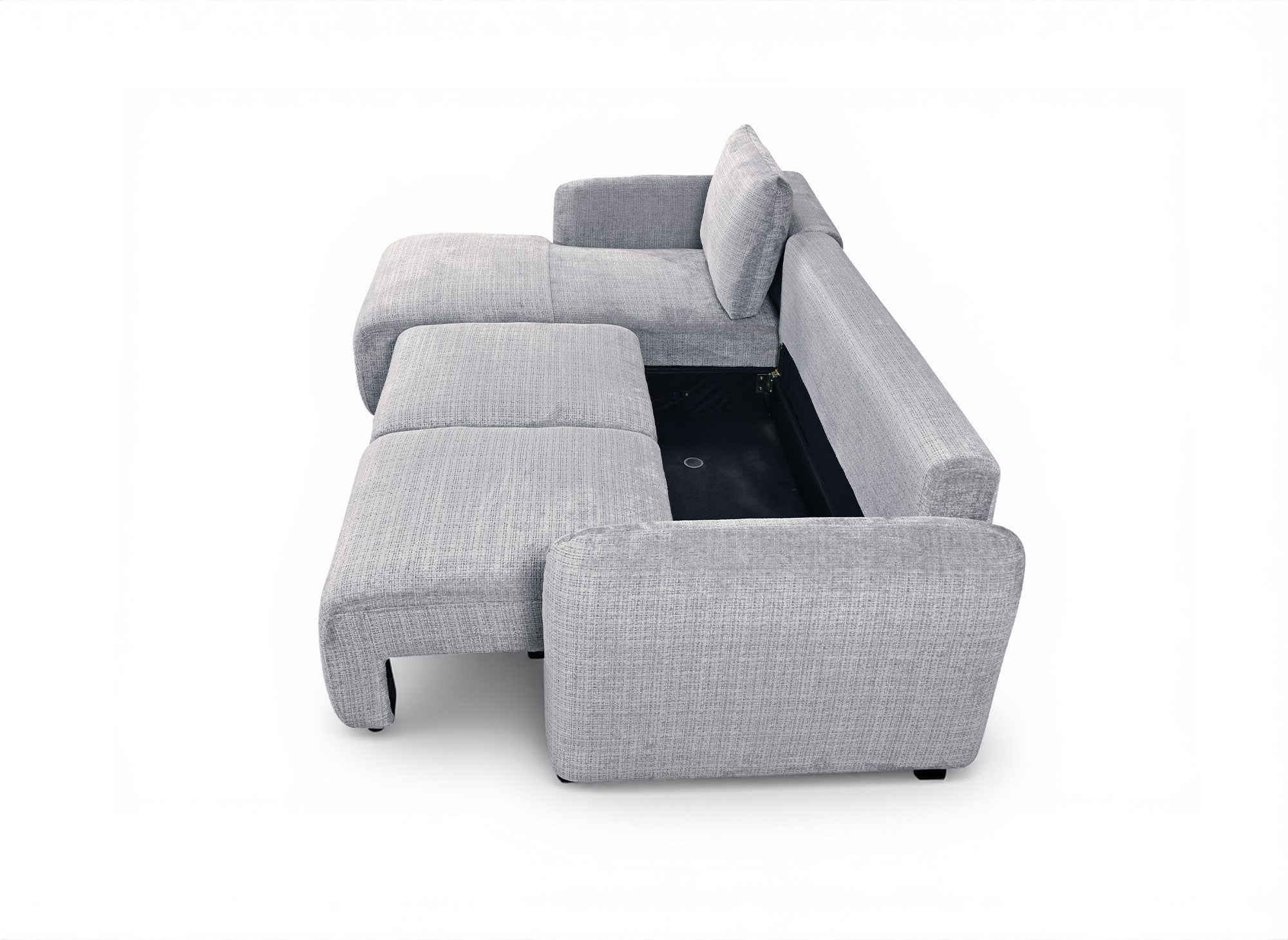 Divano angolare trasformabile con cassapanca in velluto mélange grigio MARLA - Angolo sinistro