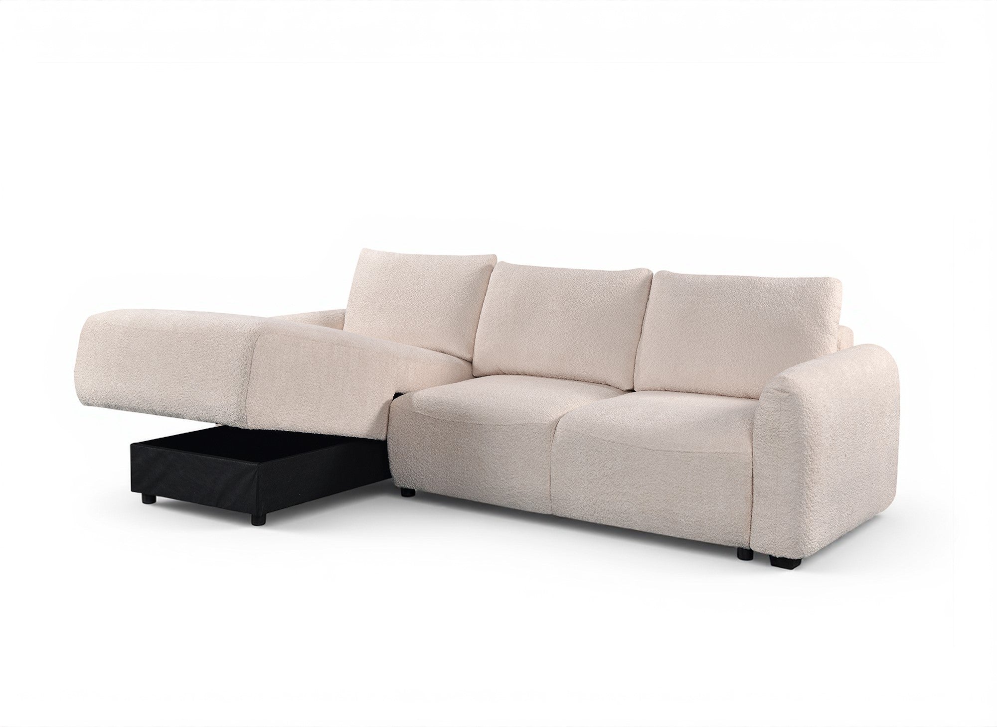 Divano angolare trasformabile con cassapanca in tessuto spugna beige MARLA - Angolo sinistro